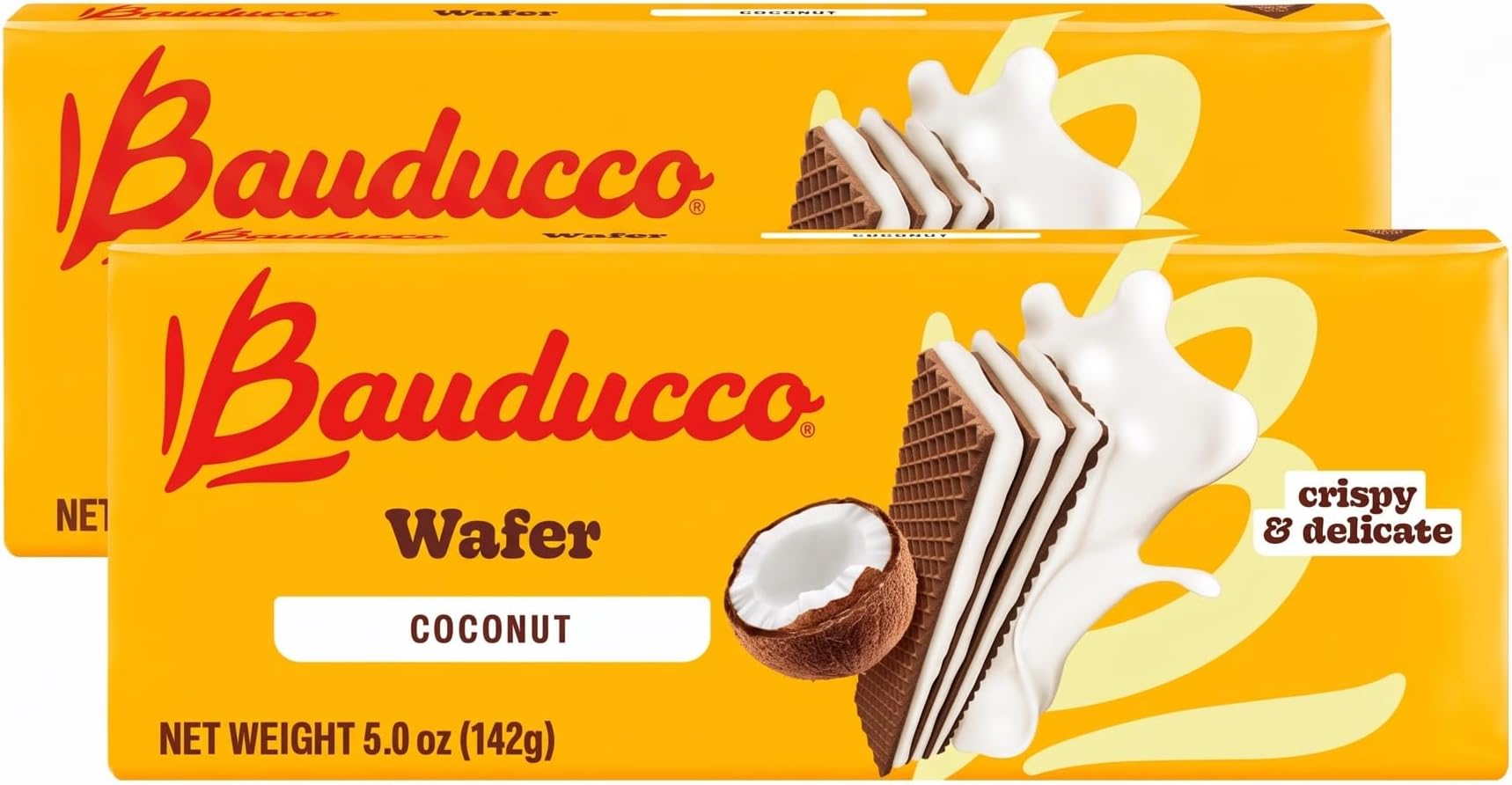 Wafer Cookies, Coconut, 5.0 oz (Pack of 2) - Crispy Triple-Layered Wafers with Rich Coconut Cream Filling - Indulgent Sweet Dessert - No Artificial Flavors - Italian-style snack.