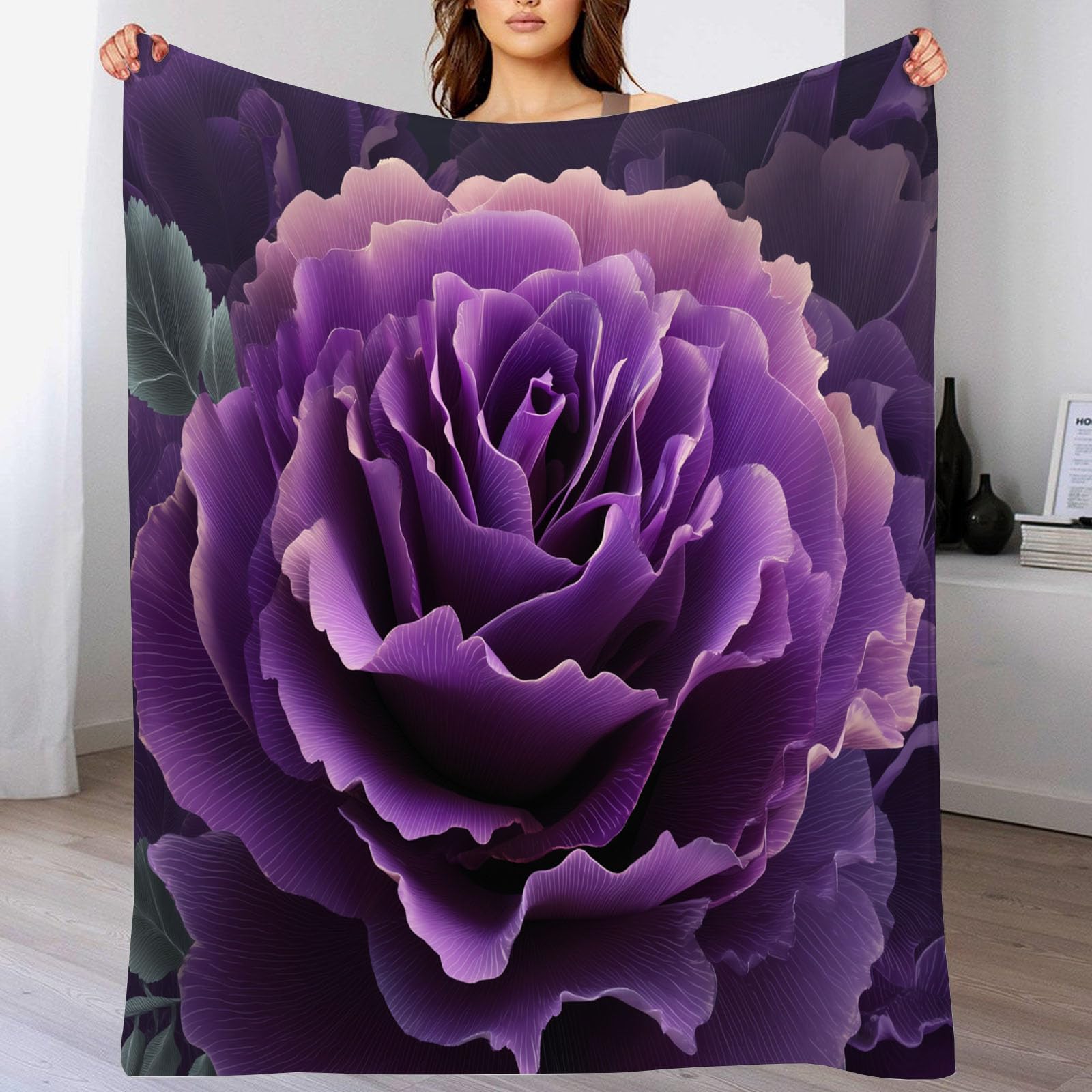 Couverture fleursélégantes avec impression numérique HD roseviolette premium