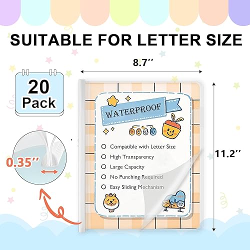 Miniatura 2 de Paquete de 20 portadas transparentes para informes con barras deslizantes, 0.354 in (capacidad de 40 hojas), carpetas de archivos de barra