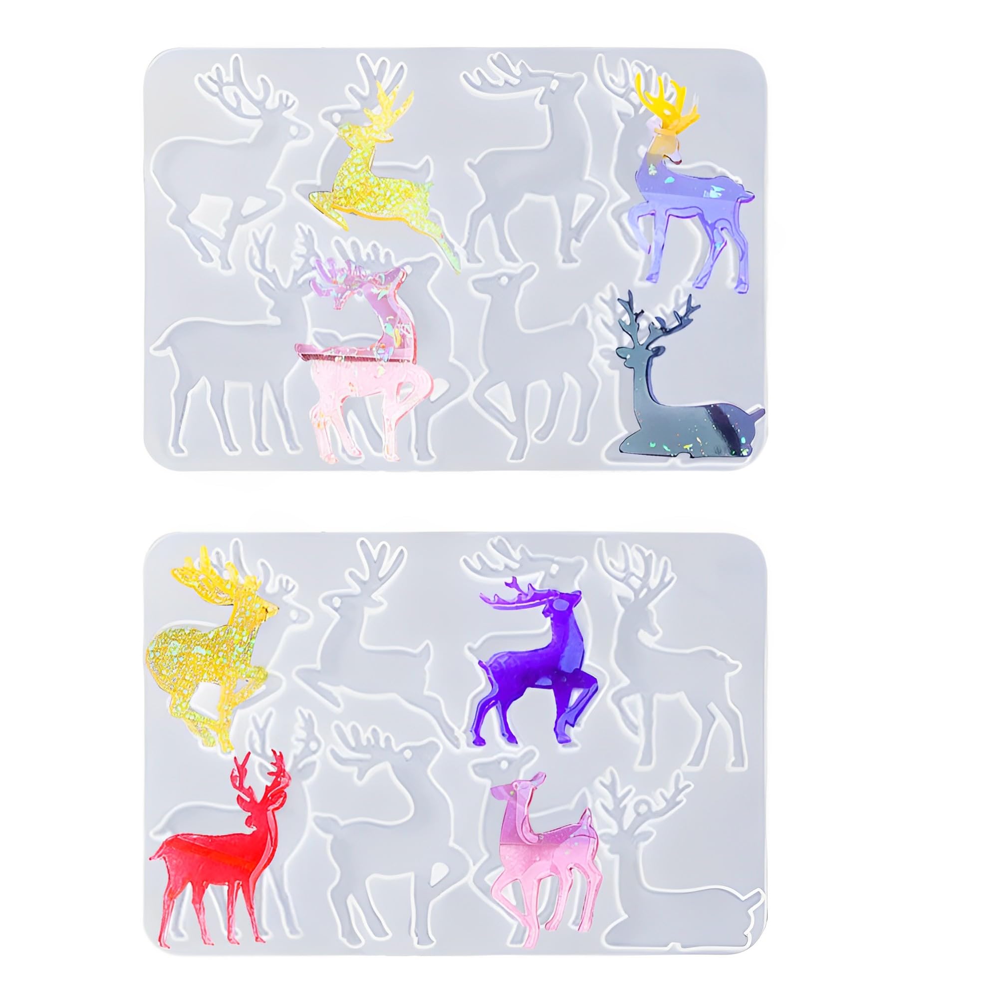 Finyoffiy 2Pcs Deer Resin Mold Deer Silicone Molds Cute Animal Epoxy Mould Pendant Casting Mold for DIY Jewelry Necklace Earring Ornament (Deer)