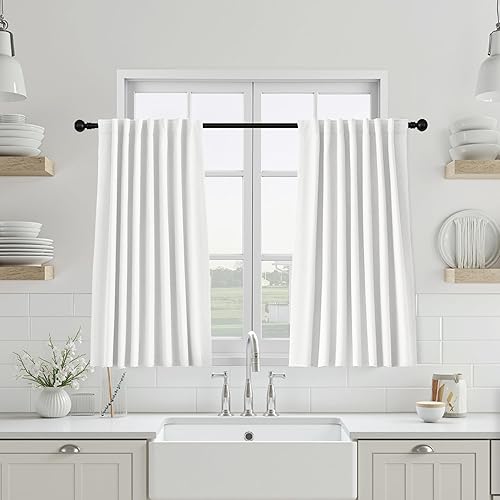 Miniatura 30 de UHITECH Cortinas Opacas de Lino Natural para Sala de Estar/Dormitorio Ventana Pequeña 54 Pulgadas de Largo Juego de 2 Paneles Cortina Opaca Pestaña
