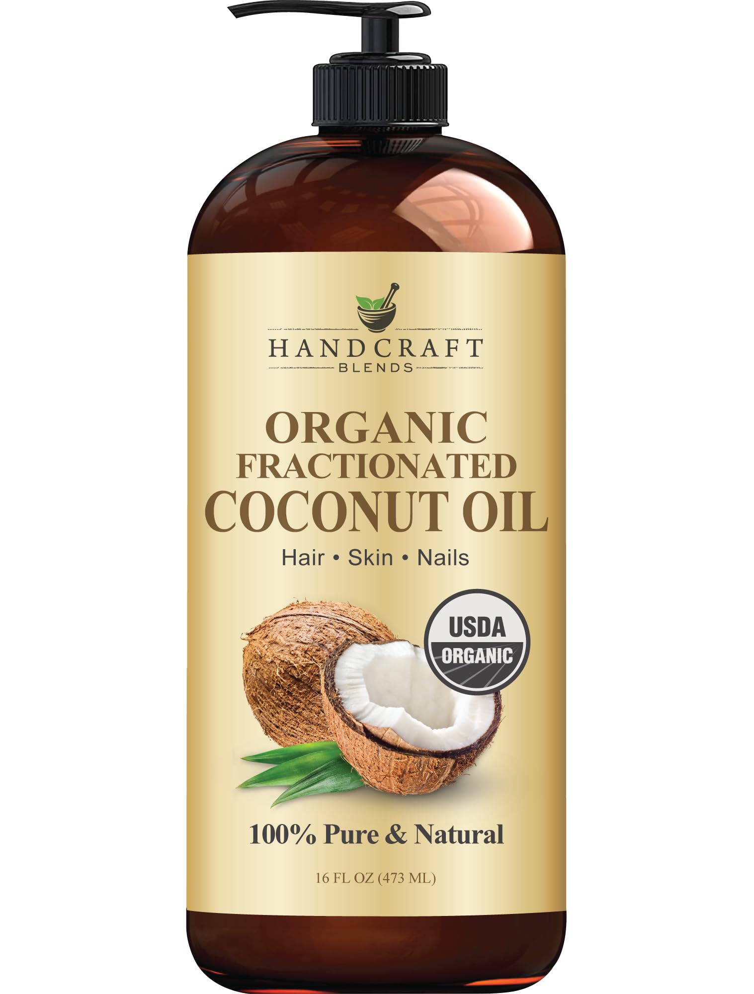 Handcraft Blends Organic Fractionated Coconut Oil | 100% Pure and Natural | Bath & Body Oil | Premium Grade Carrier Oil | Skin | Hair | Body | Massage | Hexane-Free | 16 Fl Oz