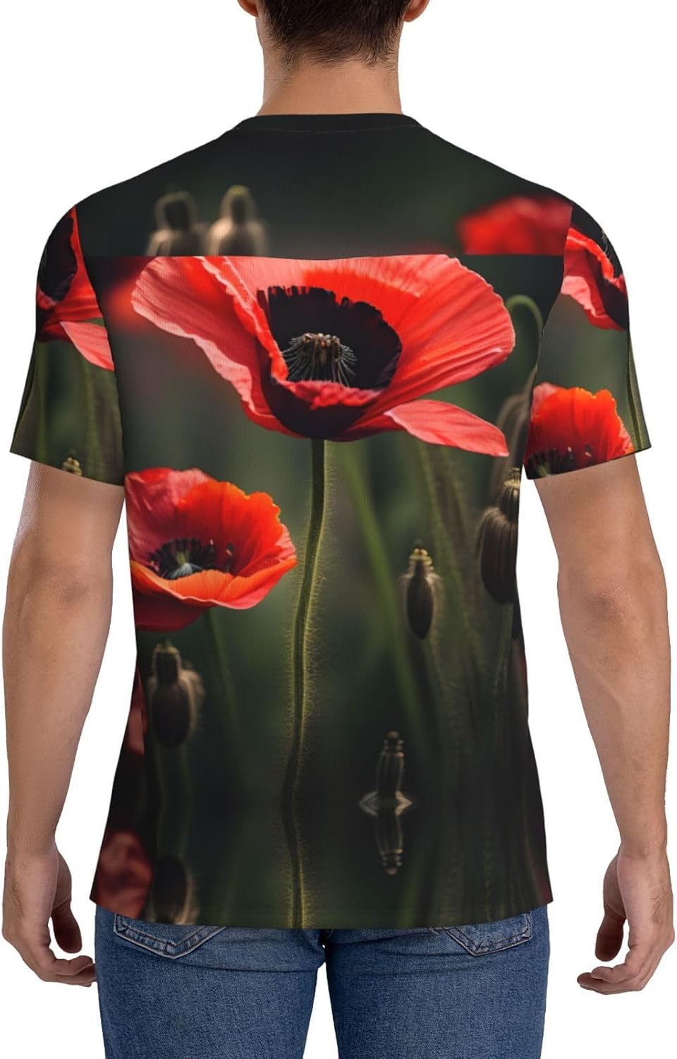 Red Poppy Flower Rugby Football Jersey for Men, Comfortable V-Neck Loose Fit Top for Team Sports Athletics