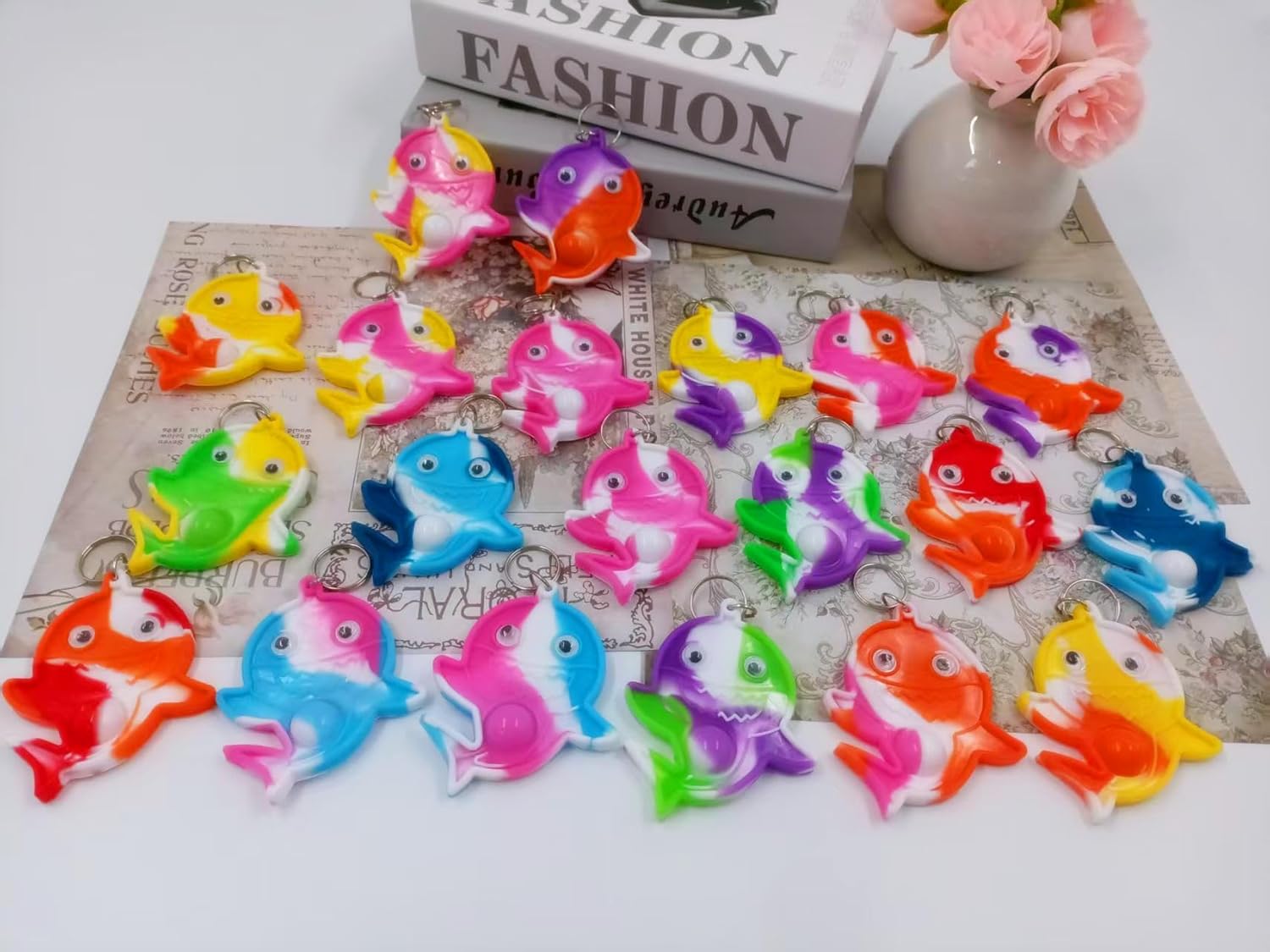 20 Packs Bulk Sharks Mini pop Fidget Keychain, Sea Animal for kids toys Birthday Party Favors Classroom Student Prize, Gifts for Boys and Girls Kids