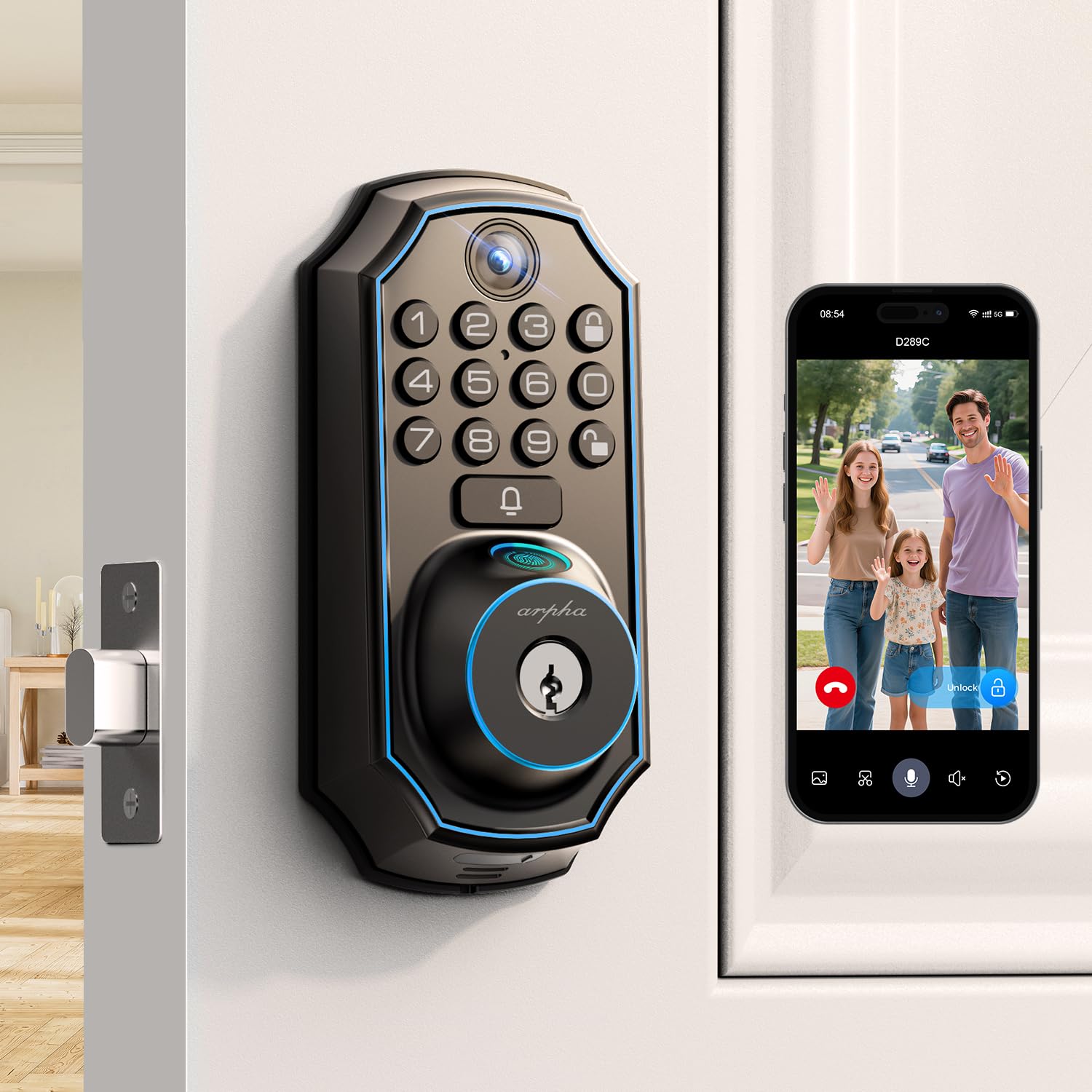 Keyless Entry Door D100 - Chiavistello elettronico per tastiera, Smart Lock con 100 codici utente, blocco one-touch, blocco automatico, password anti-peek, 2 chiavi (lega di zinco)