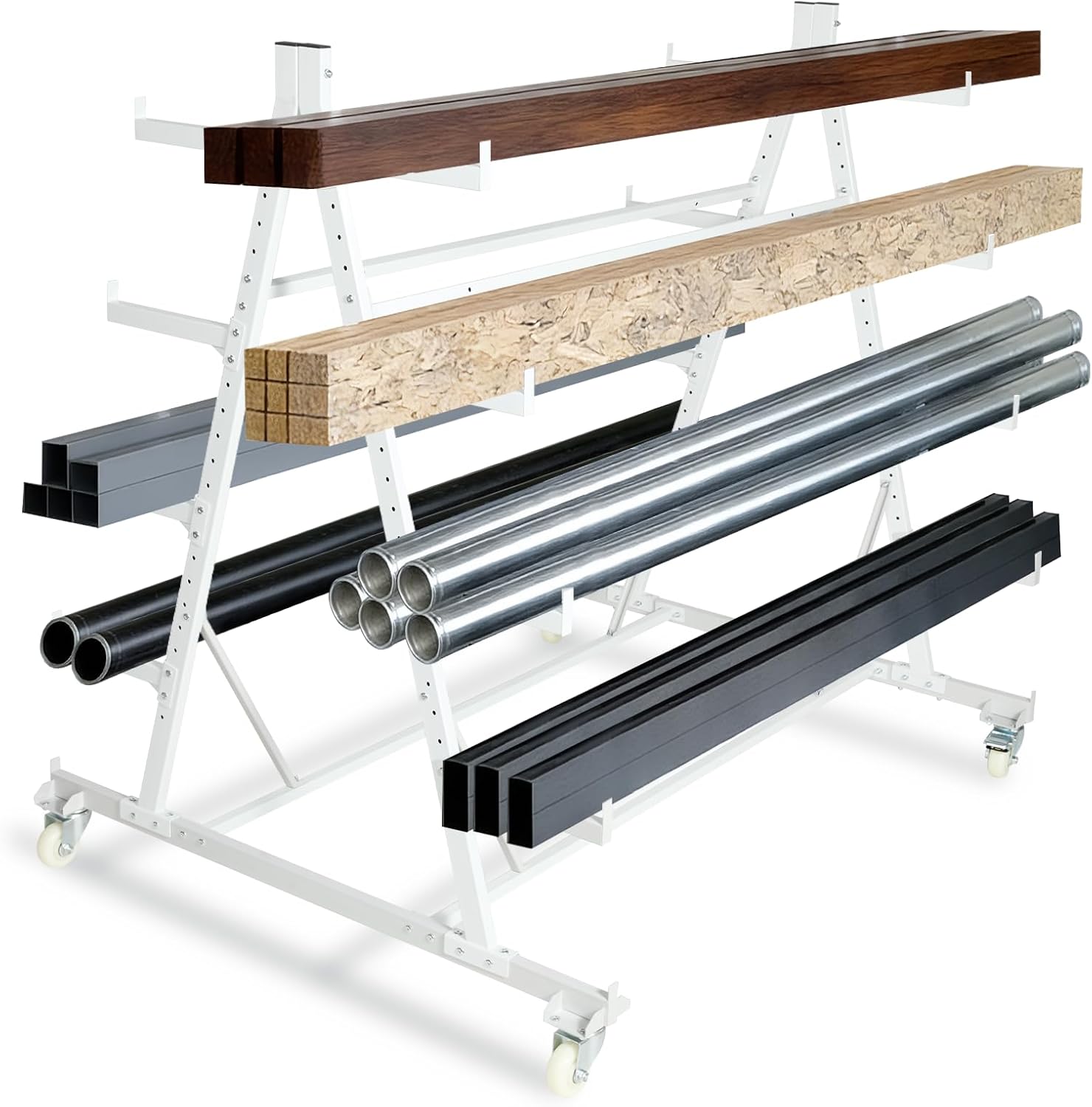 5 Tier Heavy Duty Horizontal Storage Rack with Wheels 2 Fixed & 2 Swivel, Mobile Material Handling Conduit Pipe Rack Holds up to 2000lbs, 56" x 44" x 52"