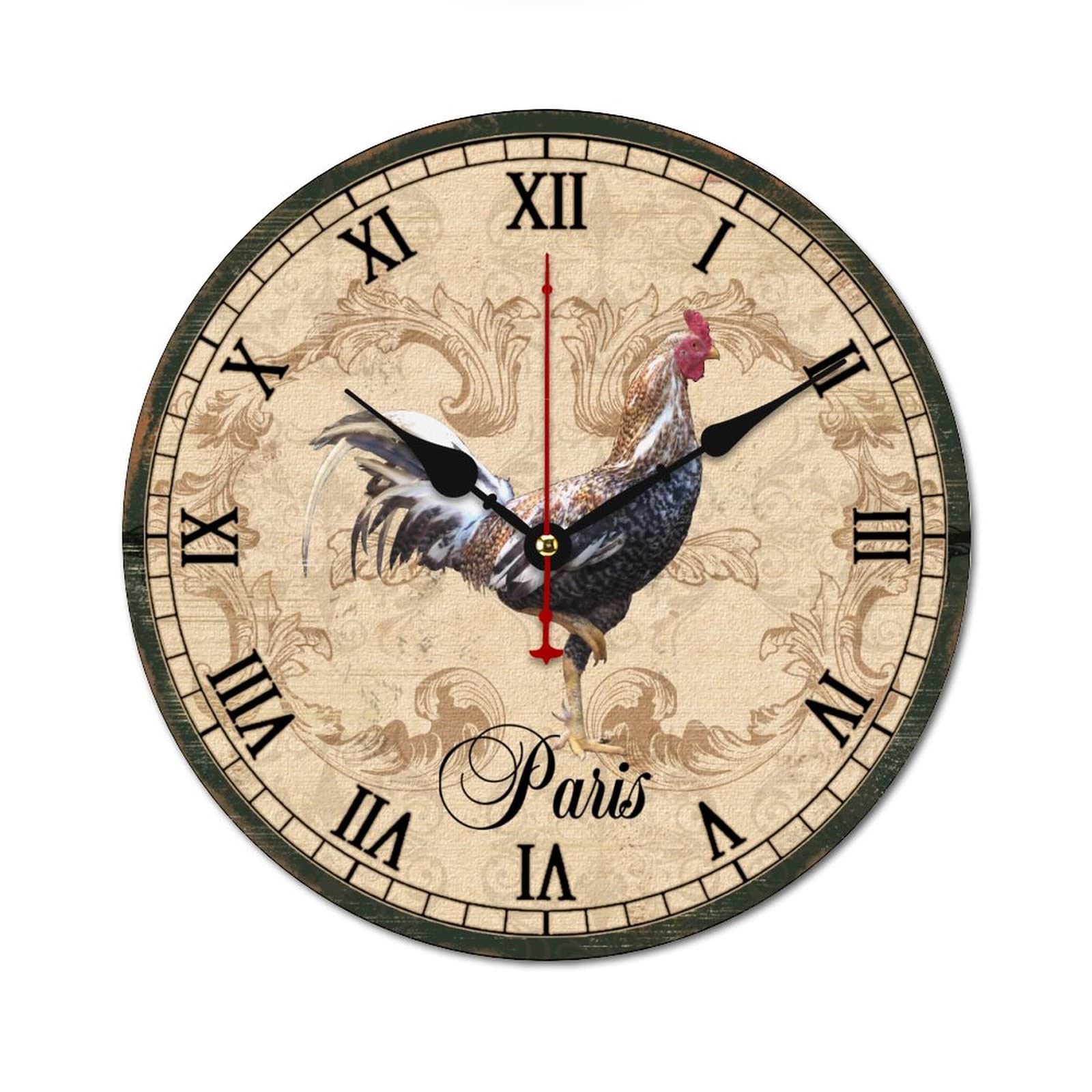 Horloge ronde coq de Paris en bois le cadeau rétro idéal et utile