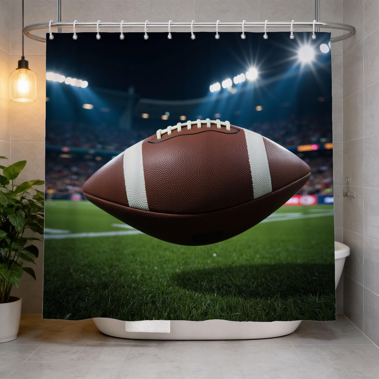 Hongduo 3D Rugby Shower Curtain for Stalls Bathtubs Sports Bathroom Decor Shower Curtain Set Polyester Fabric Waterproof 200x200cm/79X79 Inch with Hooks