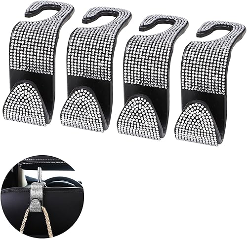 Ziciner 4 ganchos brillantes para reposacabezas de asiento de automóvil, organizador de almacenamiento de diamantes de imitación para asiento