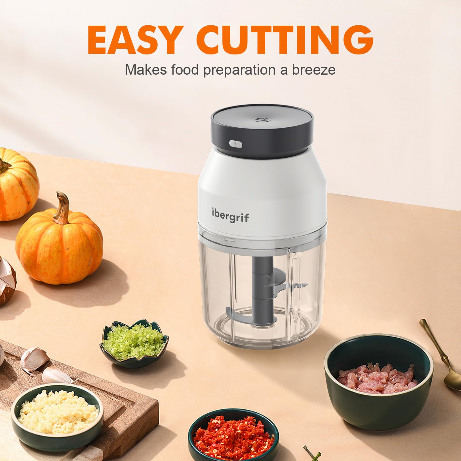 Ibergrif M503 Mini Tritatutto Elettrico, Robot Tritatutto da Cucina 400ml, Ricarica USB, Multifunzione, Portatile Tritatutto da Cucina Elettrico per Verdura, Frutta, Carne e Integratore per Bambini