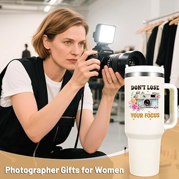 Qtencas Photographer Gifts for Women, Don't Lose Your Focus 40 Oz Insulated Tumbler, Gift for Photographers, Cool Birthday Christmas Gifts for Photography Camera Lovers, Creamy