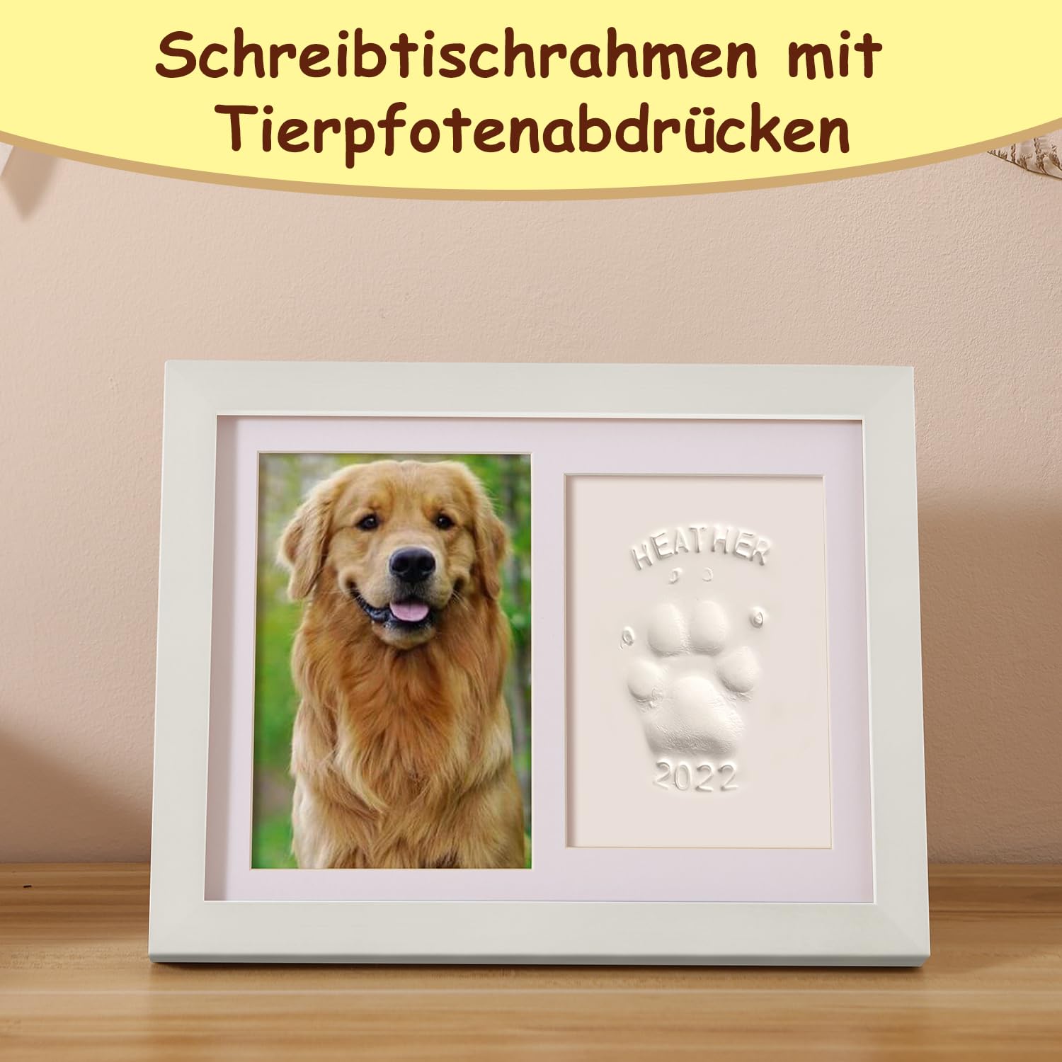 Gedenkrahmen Hund und Katze, Pfotenabdruck Set Hund Katze Fotorahmen mit Ton Impressum Kit und Foto-Display für 6 x 4“ Foto, Perfekte Andenken Geschenk für Tierbesitzer-Weiß