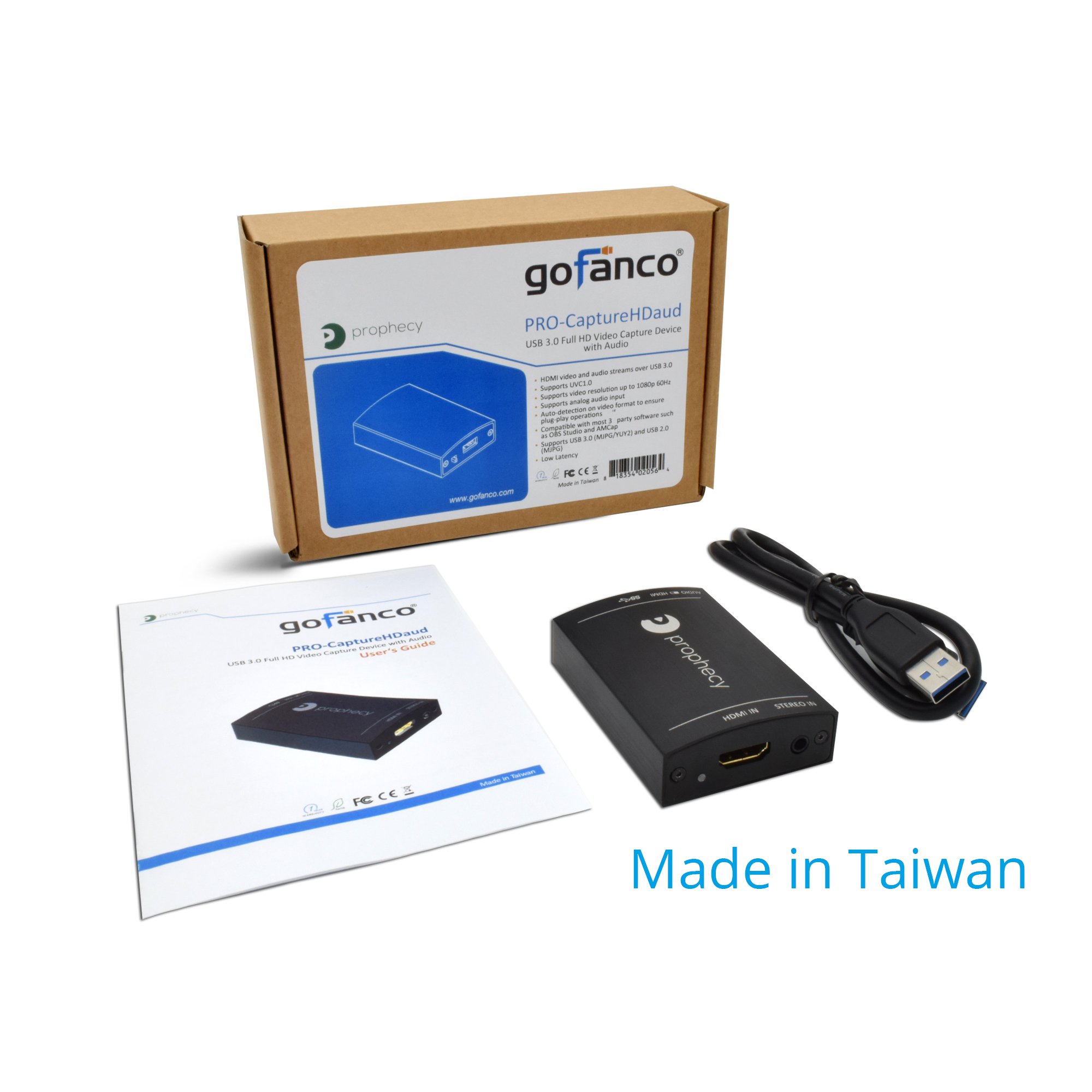 gofanco Dispositivo de Captura de vídeo USB 3.0 HDMI con Audio, Capturar, transmitir, Compartir Juegos, 1080p @60Hz, Baja latencia para la Serie Xbox, PS4, Captura de Juegos, Compatible con TAA Negro
