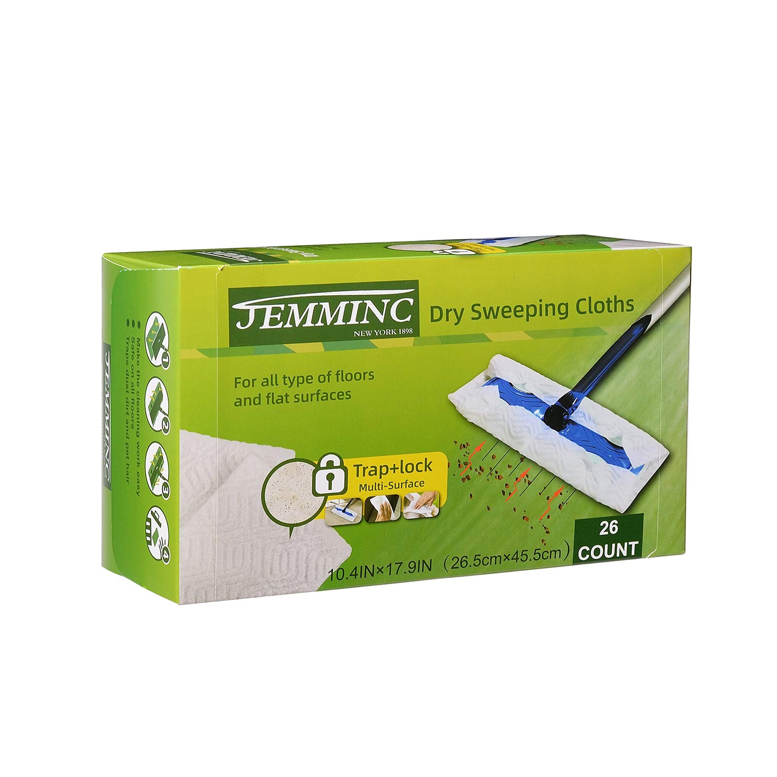 Dry Sweeper Cloths Refills, Pads for Floor Mopping and Cleaning -Picking Up Pet Hair, All Floor Types Cleaning Products, 26 Count - 1 Pack (10.4IN x 17.9IN (2 Pack))