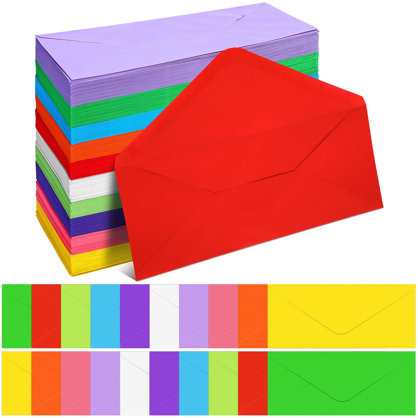 500 Pcs #10 Colored Envelopes Letter Size Business Envelopes Neon Adhesive Standard for Office Check Invoices Letters Letterhead Invitations Announcements 4-1/8 x 9-1/2''(Cute Color)
