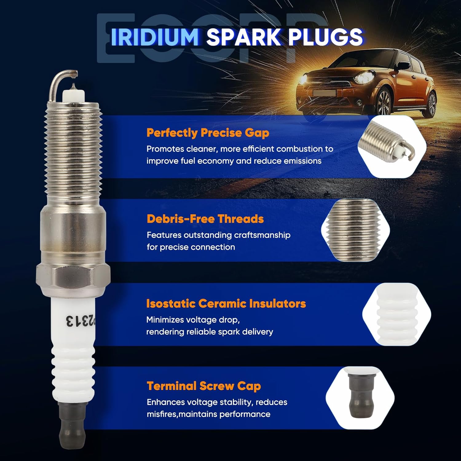 ECCPP Spark Plug Platinum Iridium Fit for 2007-2008 for Chrysler for Aspen 5.7L/V8,2001-2007 for Dodge for Caravan 2.4L/L4 Replacement for 2313,LZTR4AIX11 (16 Spark Plugs)