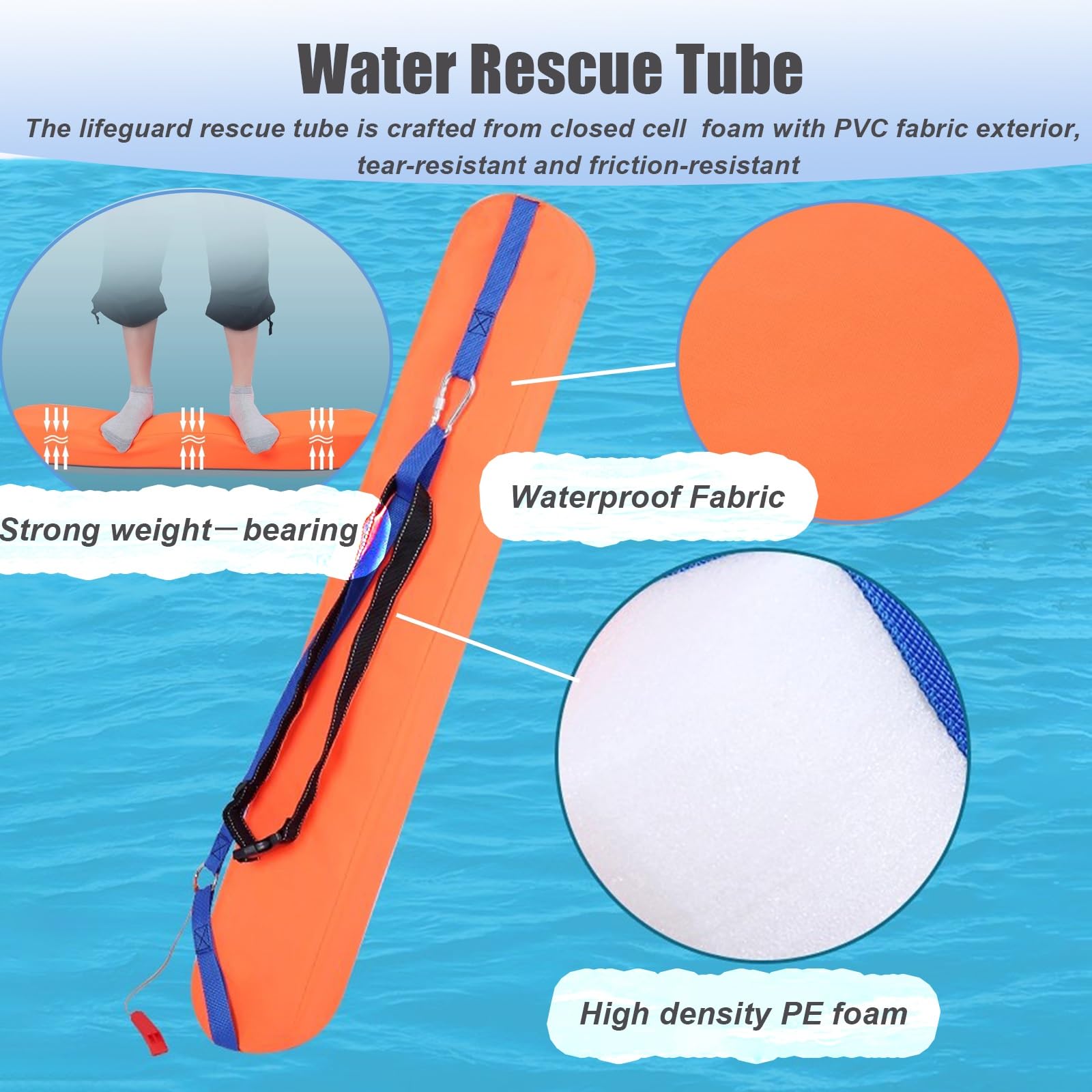 Confezione da 2 tubi di salvataggio per bagnini per adulti, attrezzatura di sicurezza per piscina con fischietto, 122,9 x 15 cm, per salvataggio in acqua all'aperto