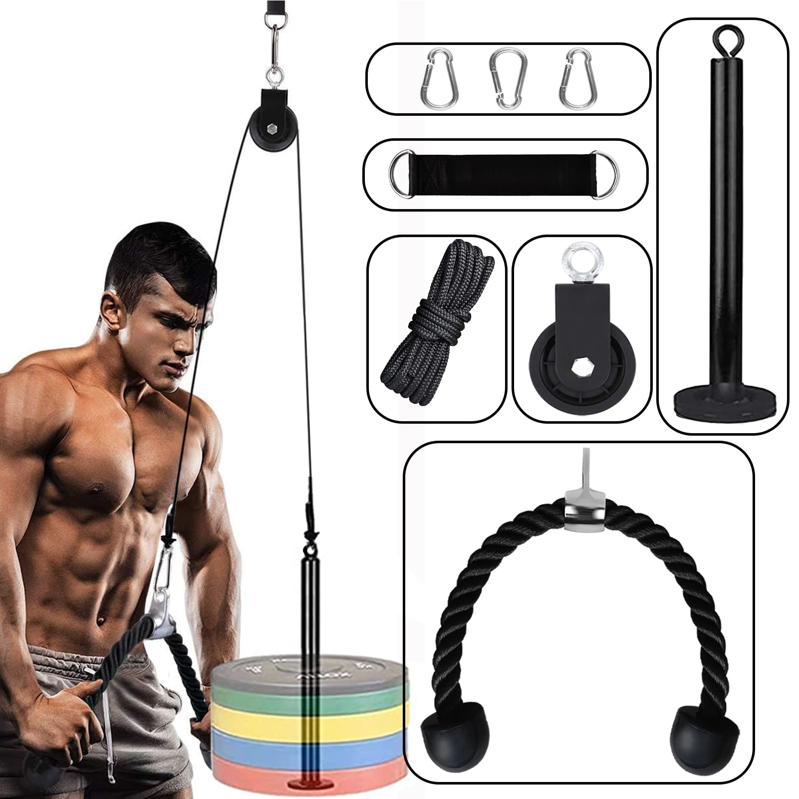 Favuit Cable Pulley System Home Gym, LAT Pull Down Weight Cable Pulley System DIY Home Gym Fitness Cable Machine Attachment for Gym LAT Pull Down Biceps Curl Tricep Arm Workouts