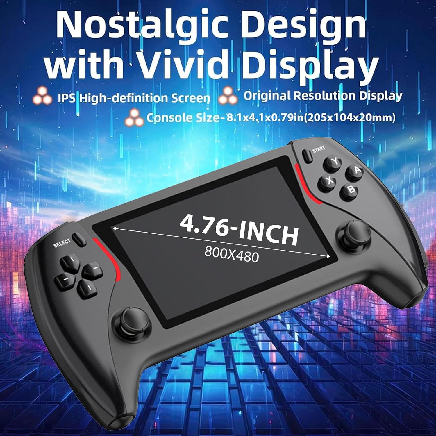 Handheld Video Game Console，4. 3-inch IPS Screen ，Portable Retro Gaming Consle ,Linux System ，64GB,20+ Emulator ,15000+ Games, Emulator Handheld with HD Output ，Black