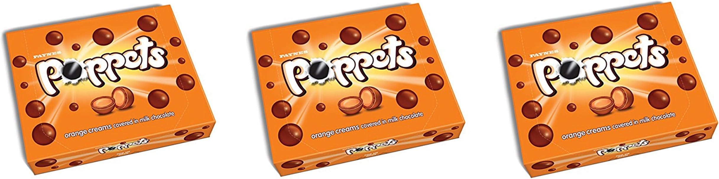 Poppets Paynes Theatre Box 3 x 154g Boxes of either MINT Creams, Chewy TOFFEE or Orange Creams. Choose your favourite 3 boxes of the same. (Orange Creams)