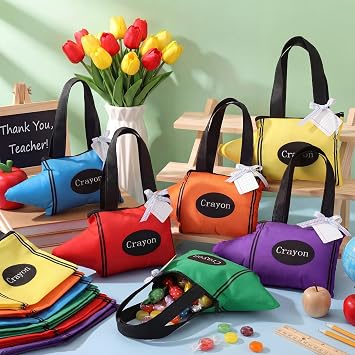 Bulyoou 24 Pcs Back to School Gift Bags Crayon Goodie Bags Teacher Gift