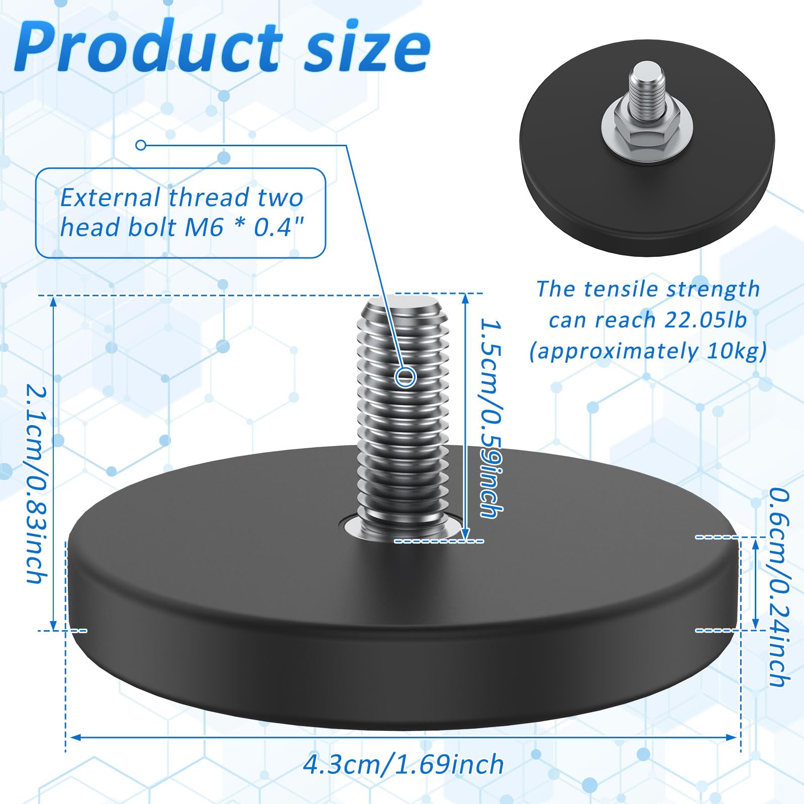 Magnesy neodymowe gumowane, Ø 43 mm magnes z gwintem M6, gumowane magnesy, siła przyczepności 10 kg, mocny magnes do mocowania kamery, uchwytu wideo, listwy świetlnej, pojazdów (30 sztuk)