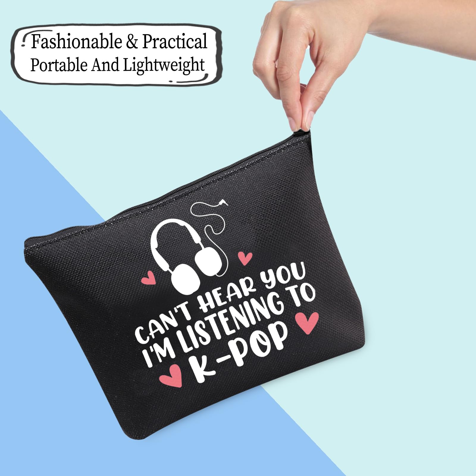 K-pop Music Lover Gift Can't Hear You I'm Listening to K-pop Makeup Bag Album Travel Bag K-pop Merchandise (Listening to Kpop Black) - Image 4