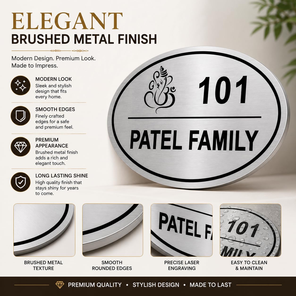 Customized Acrylic Name Plate | Personalized House Number Sign for Home & Office | Premium Silver Oval Shape Brushed Finish | Modern, Weatherproof(Self-Adhesive) | Flat/Apartment/Hotel Door Sign (7.5 x 5 Inches) (SILVER(LOGO)) — Amazon image 3