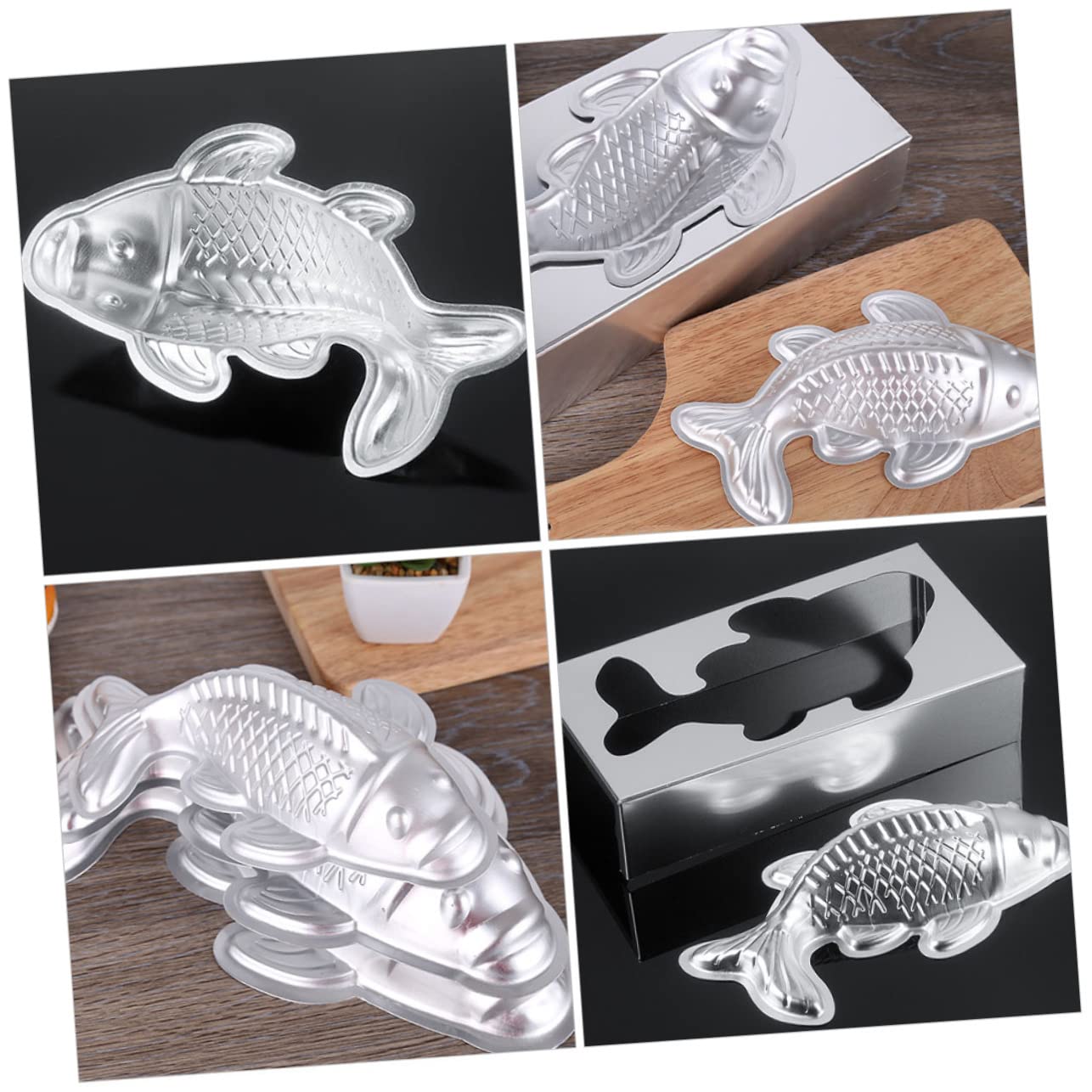 PartyKindom 3 Sätze Reiskuchenform Kuchenformen Set Kuchenform Set Backform Für Jelly Fischform Backform Backen Schokoladenbackform Karpfenkuchenformen Aluminium Silver 2 Stücke * 3