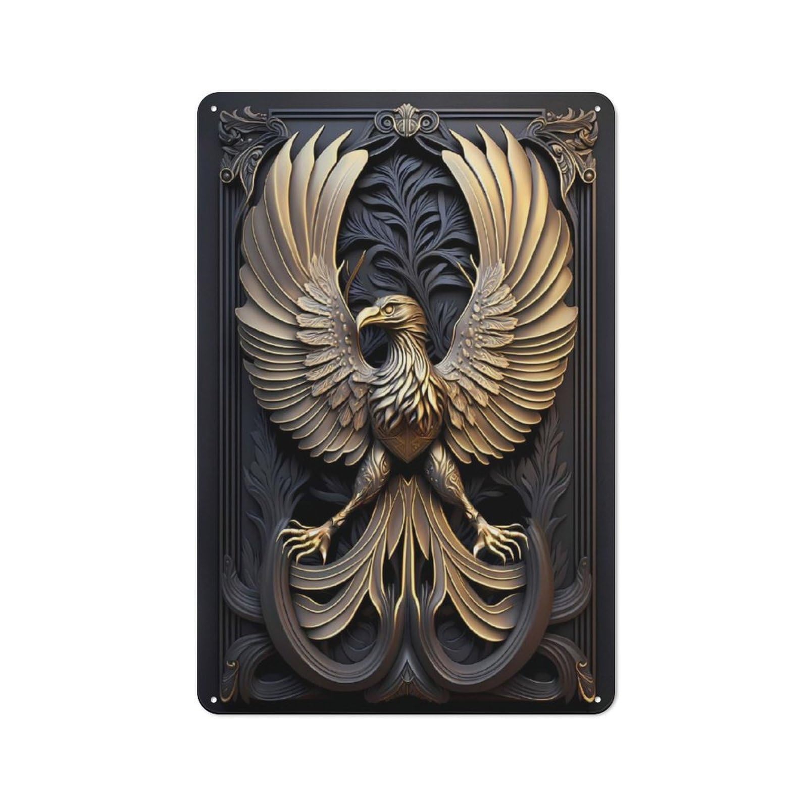 Junmoney Style-2 Golden Eagle Art Deco Vintage Metal Wall Decor 30X20cm, Cafe Metal Sign For Tea Room, Shop Wall Or Breakfast Area