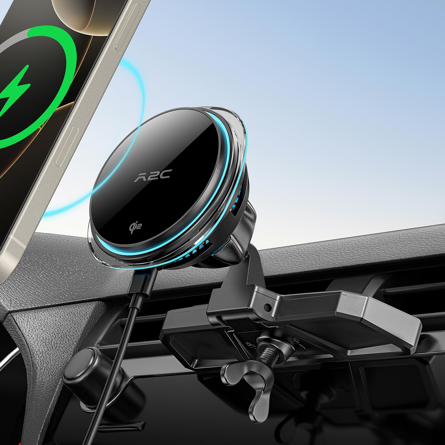 A2C Qi2 - Cargador inalámbrico de coche de 15 W, soporte de CD para MagSafe, cargador inalámbrico magnético para ventilación de coche, ranura para CD con chip de refrigeración semiconductor, carga