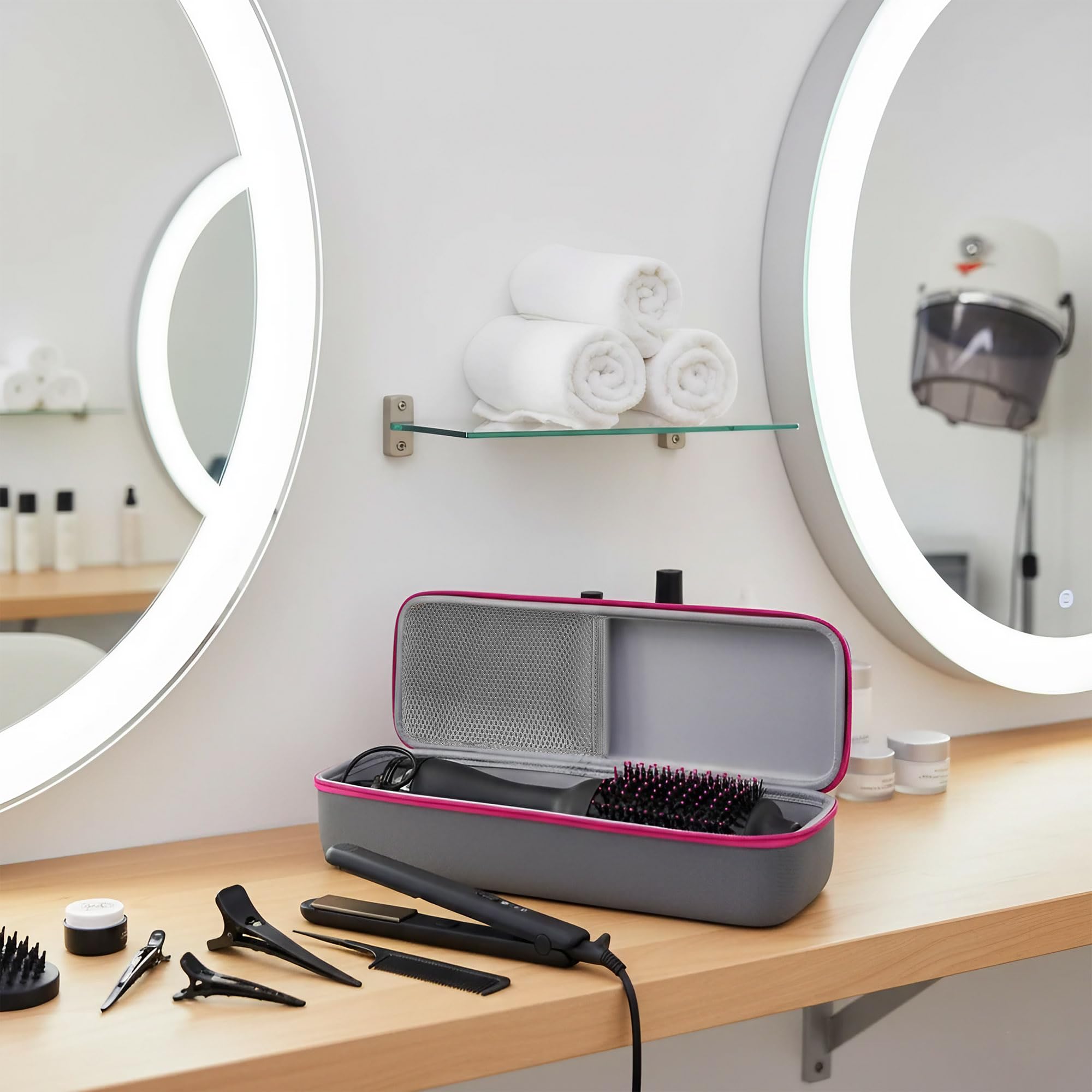 Funda rígida de viaje de etilvinilacetato de etilvinilacetato (EVA), portátil para cepillo de aire caliente, bolsa de viaje compatible con secador de pelo Revlon de un solo paso,