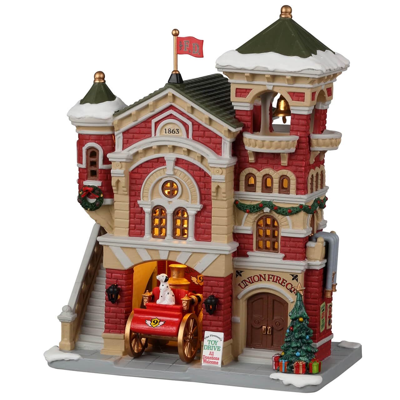 Edificio de cerámica Lemax Union Fire Co miniatura iluminada de colección 5