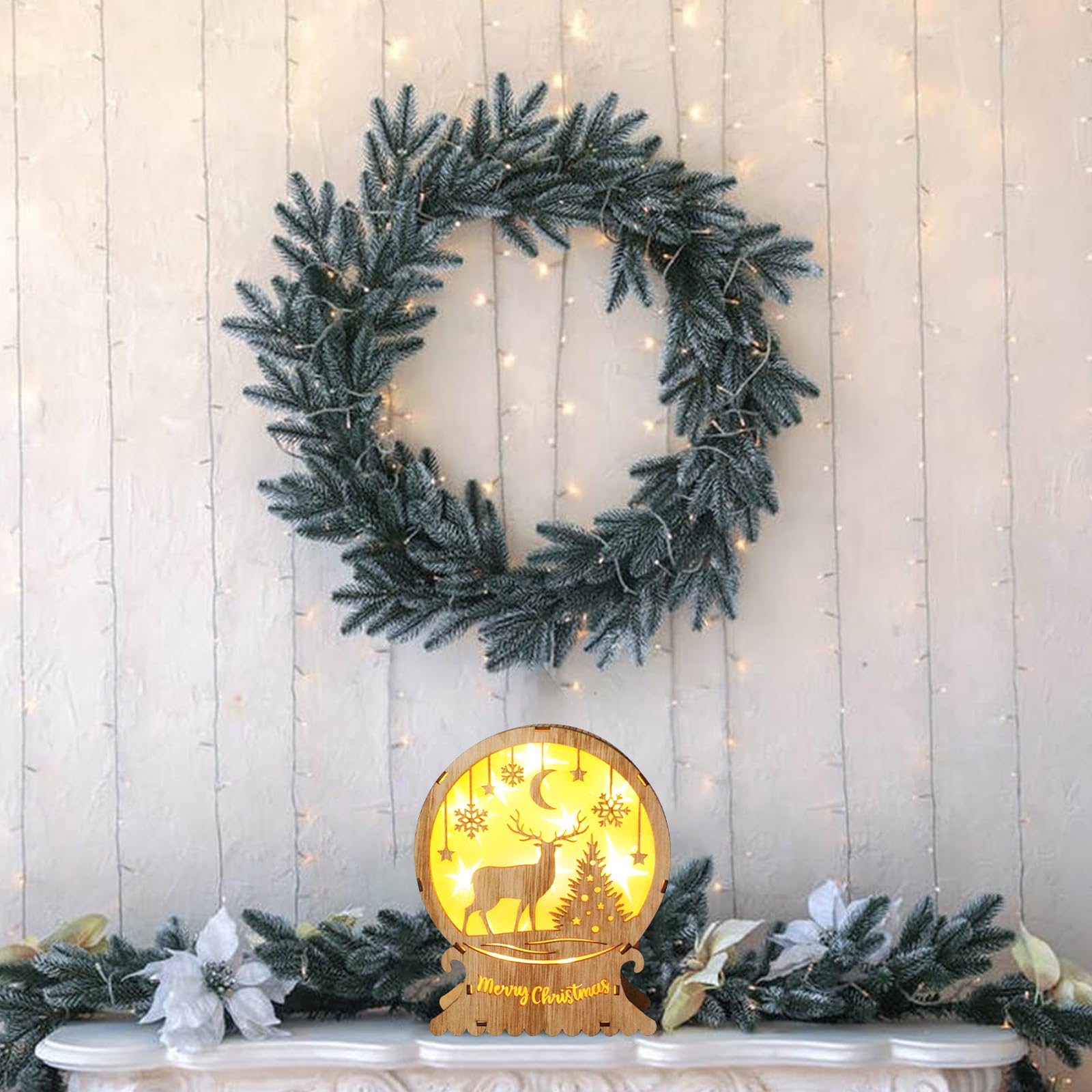 LED Weihnachtsbeleuchtung Aus Holz - Batteriebetriebene Wald-Motiv Deko Für Innen Mit Mond & Sternen