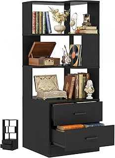 Armocity Corner Bookshelf with Drawers, 6 Tier Corner Book Shelf Display...