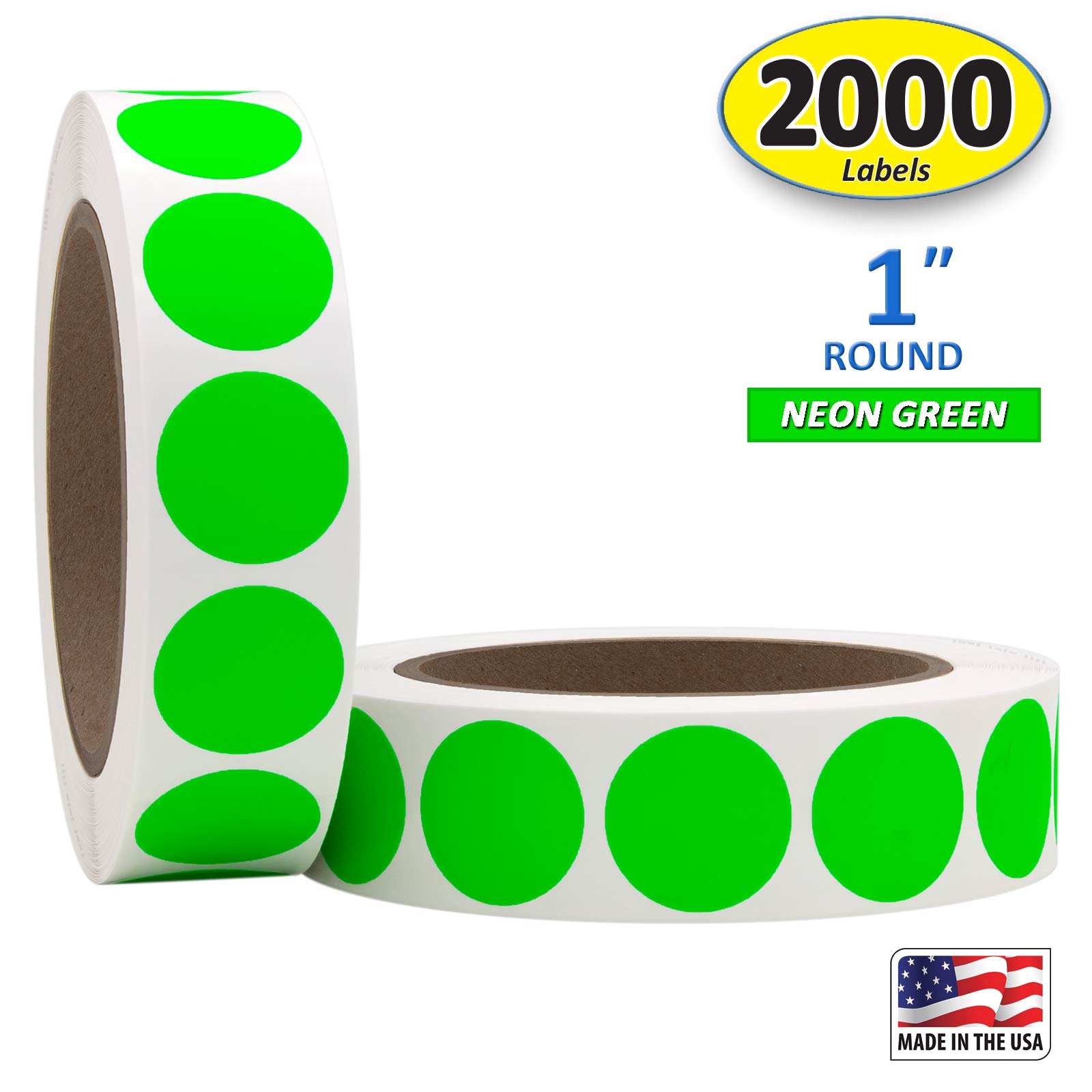 1 Neon Green Round Color Coding Circle Dot Labels On A Roll Semi