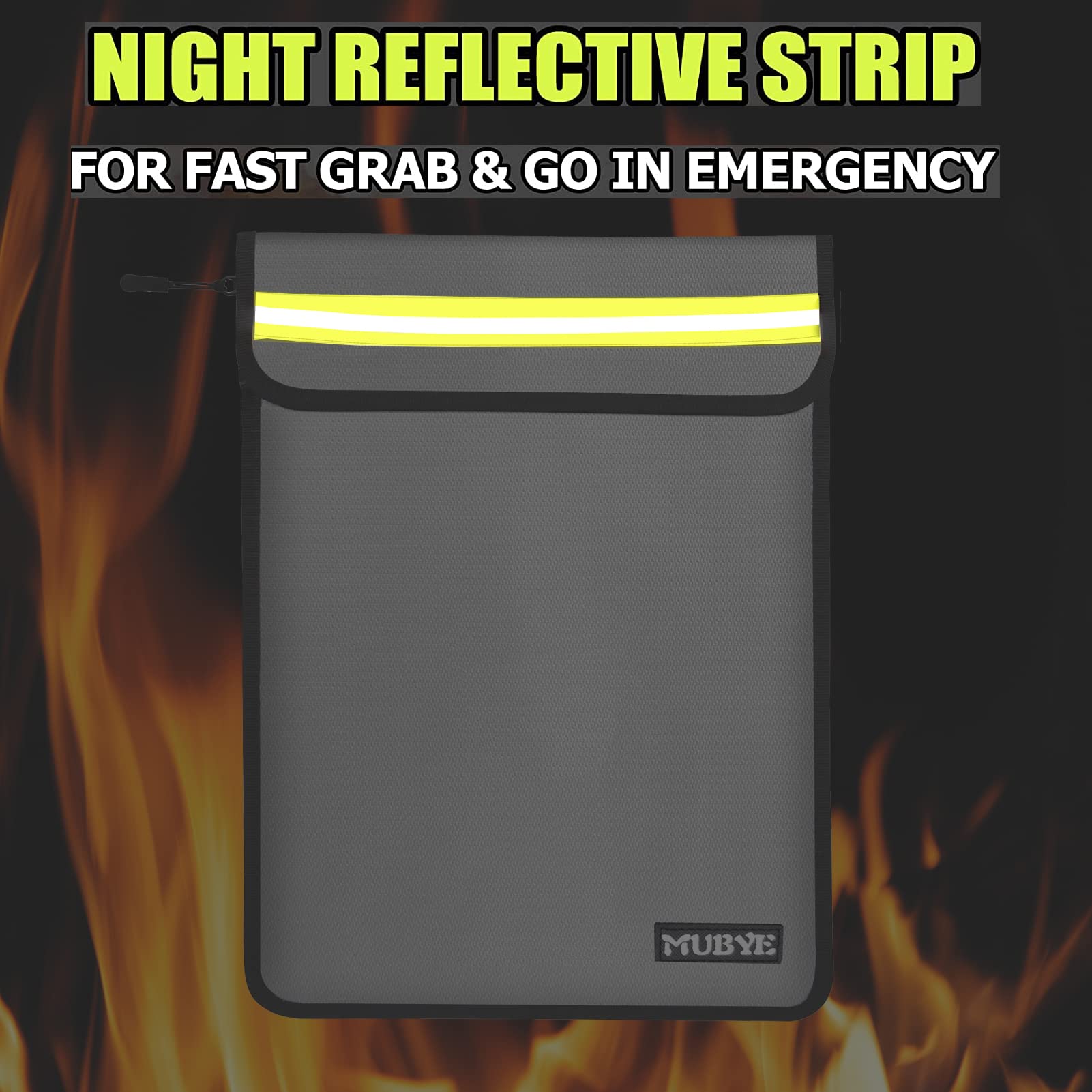 Feuerfeste, wasserdichte Gelddokumententasche – 38,1 x 27,9 cm, sichere Reißverschlusstasche mit reflektierendem Streifen, feuer- und wasserdichte Aufbewahrungstasche für wichtige Dokumente, Akten