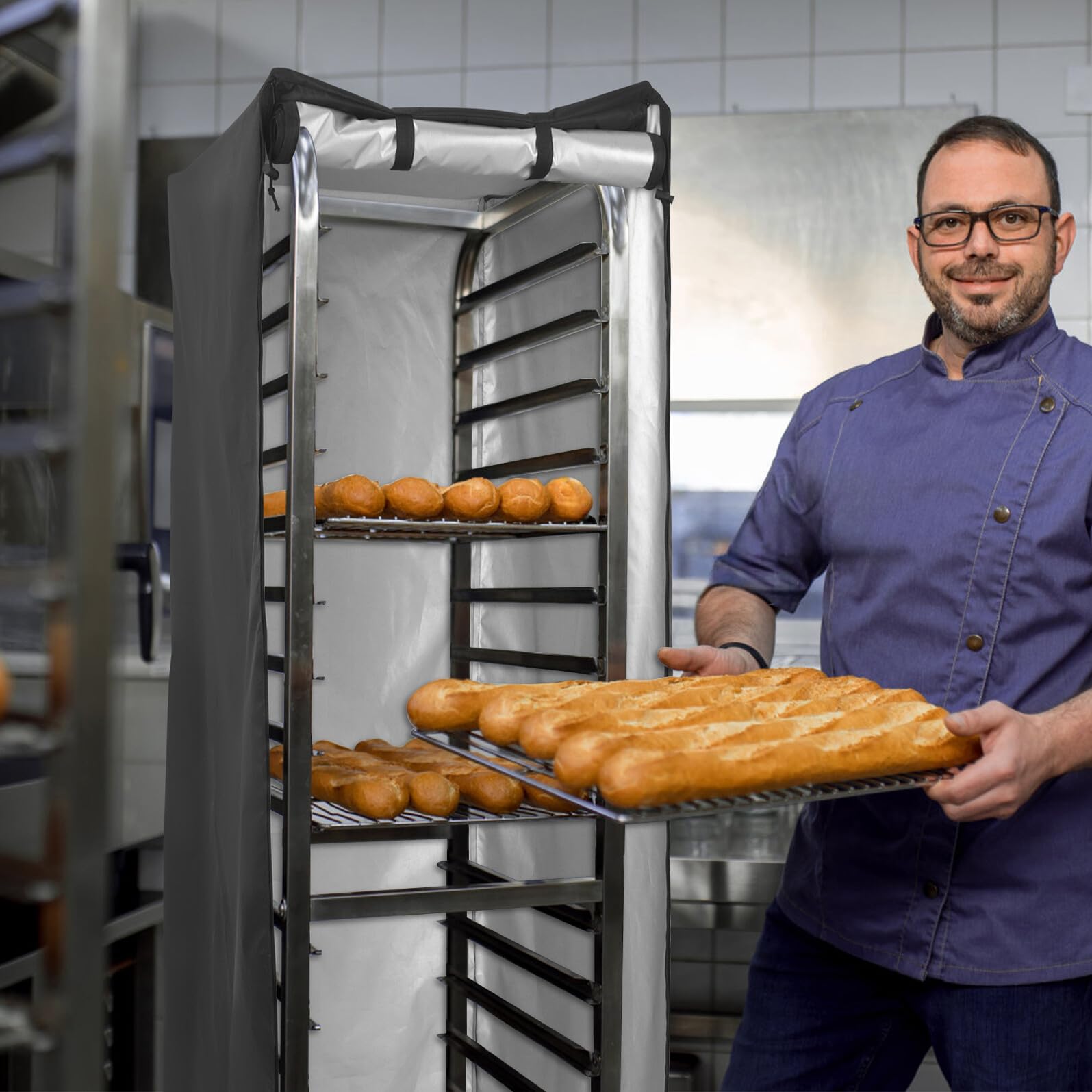 GARVALON Copertura per Rack per Pane Oxford Nero, Protezione e Pieghevole per Carrelli da Panetteria Design Rettangolare Moderno