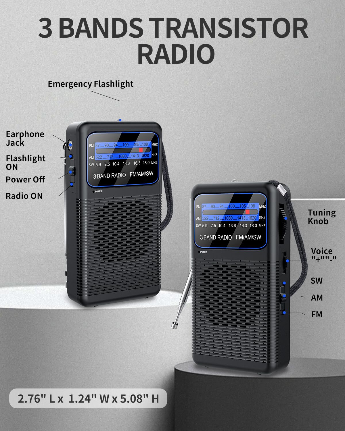 Amazon.co.jp: AM FM SW 3バンドポケットラジオ、ポータブルバッテリー