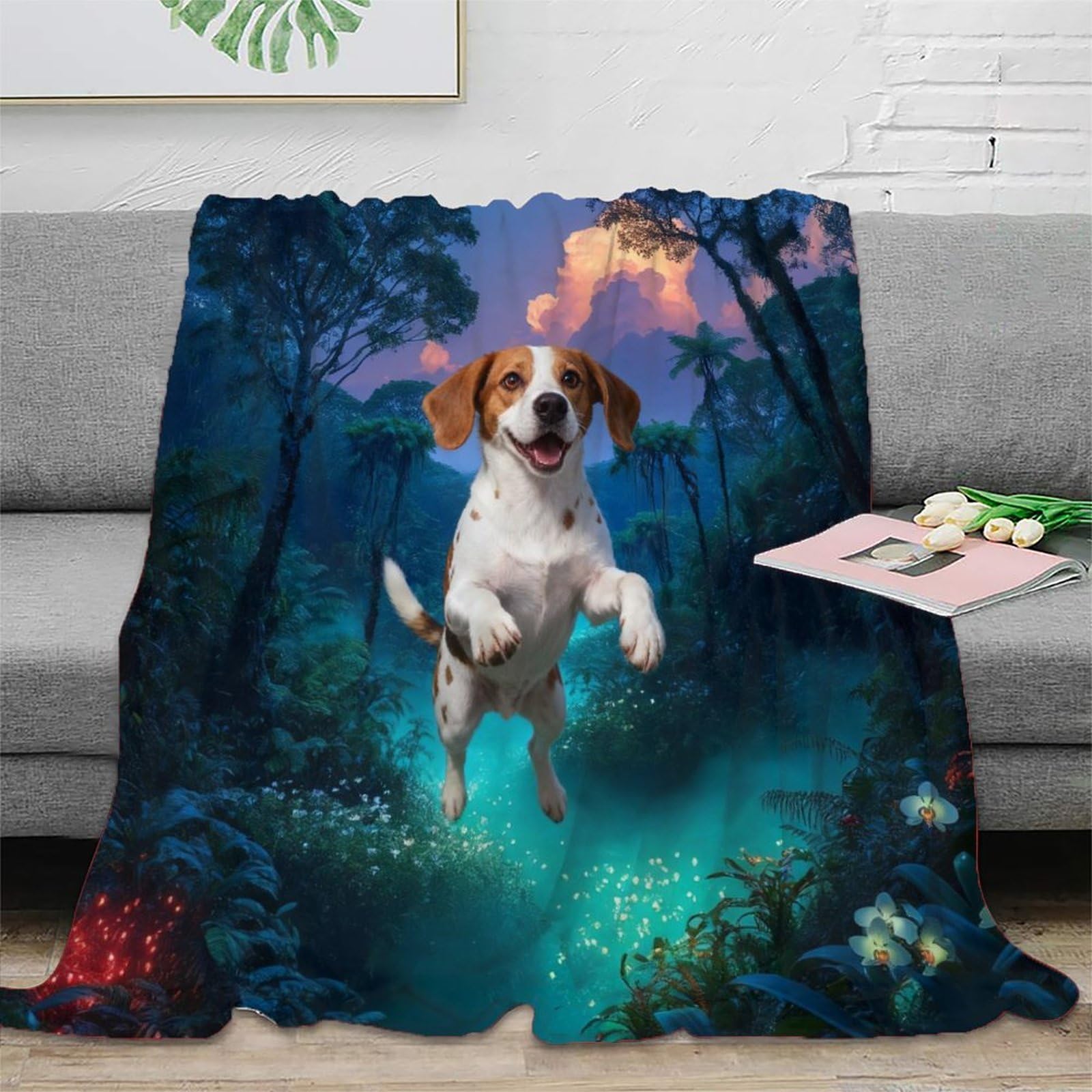 EMYXPAQM Beagle Fleece Throw Blanket, Super Soft & Cosy Flannel, Rainforest Blanket, Versatile Warmth for Any Occasion Gifts for Her Or Him 50x60inch(127x152cm)