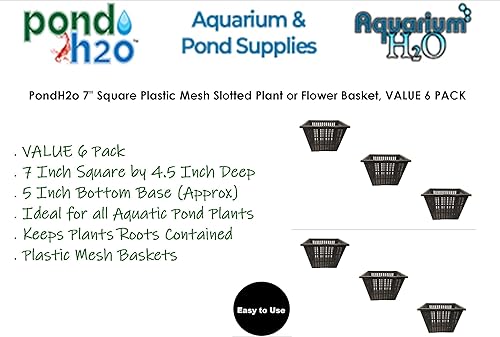 Miniatura 2 de PondH2o - Estanque de jardín cuadrado de 7 pulgadas de plástico acuático de malla ranurada para estanque o cesta de flores, paquete de 6, macetas de