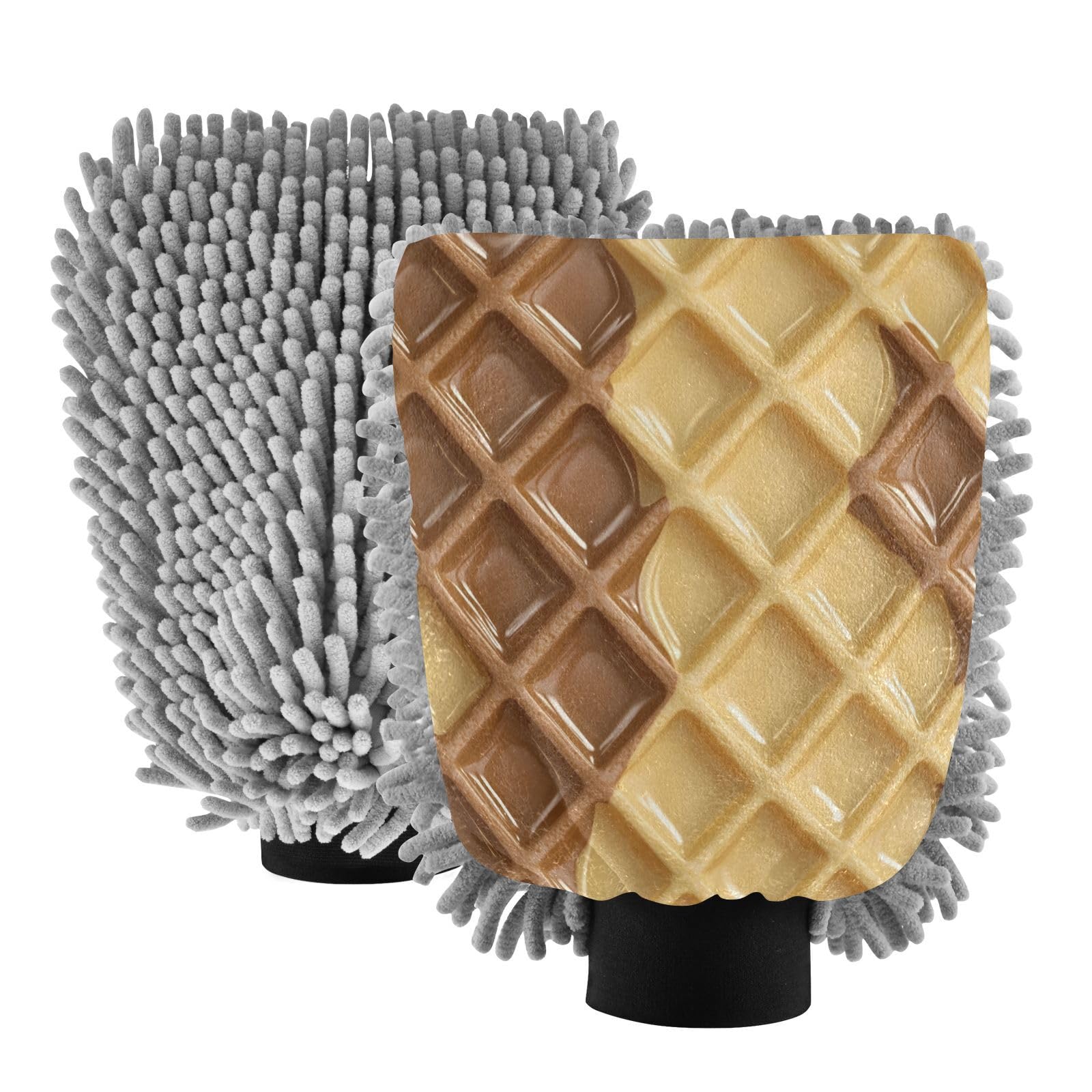 STAYTOP Yummy Ice Cream Car Wash Mitt Microfiber, 2Pcs Scratch Free Lint-Free, Premium Chenille Microfiber Mitt Car Wash Brush-M