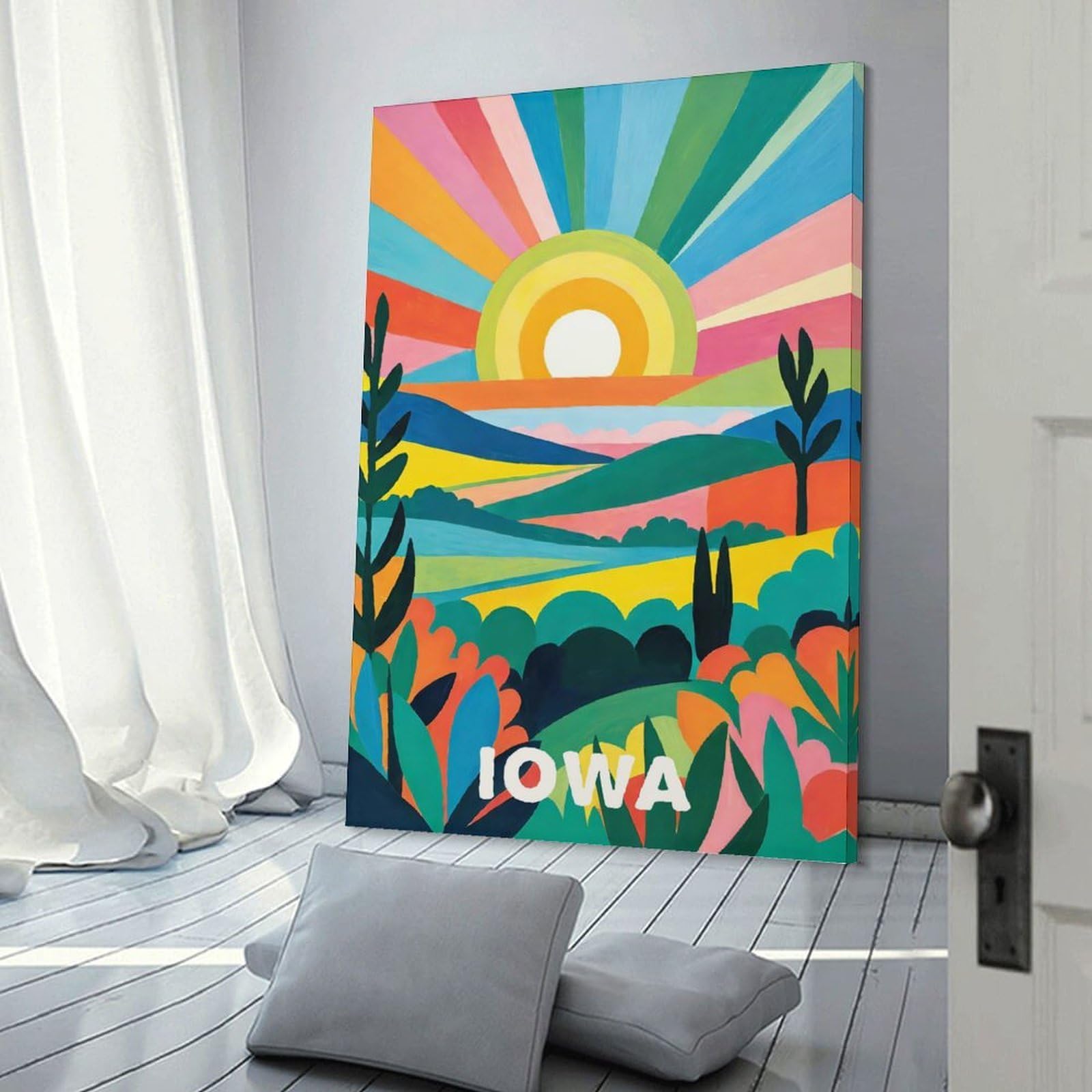 Junmoney Frame-Style-2 Colorful Iowa Fine Art Canvas Wall Decor 20X30inch(50X75cm), For Small Homes, Bedrooms Or Open Spaces, Stylish Wall Art For Fresh Spaces