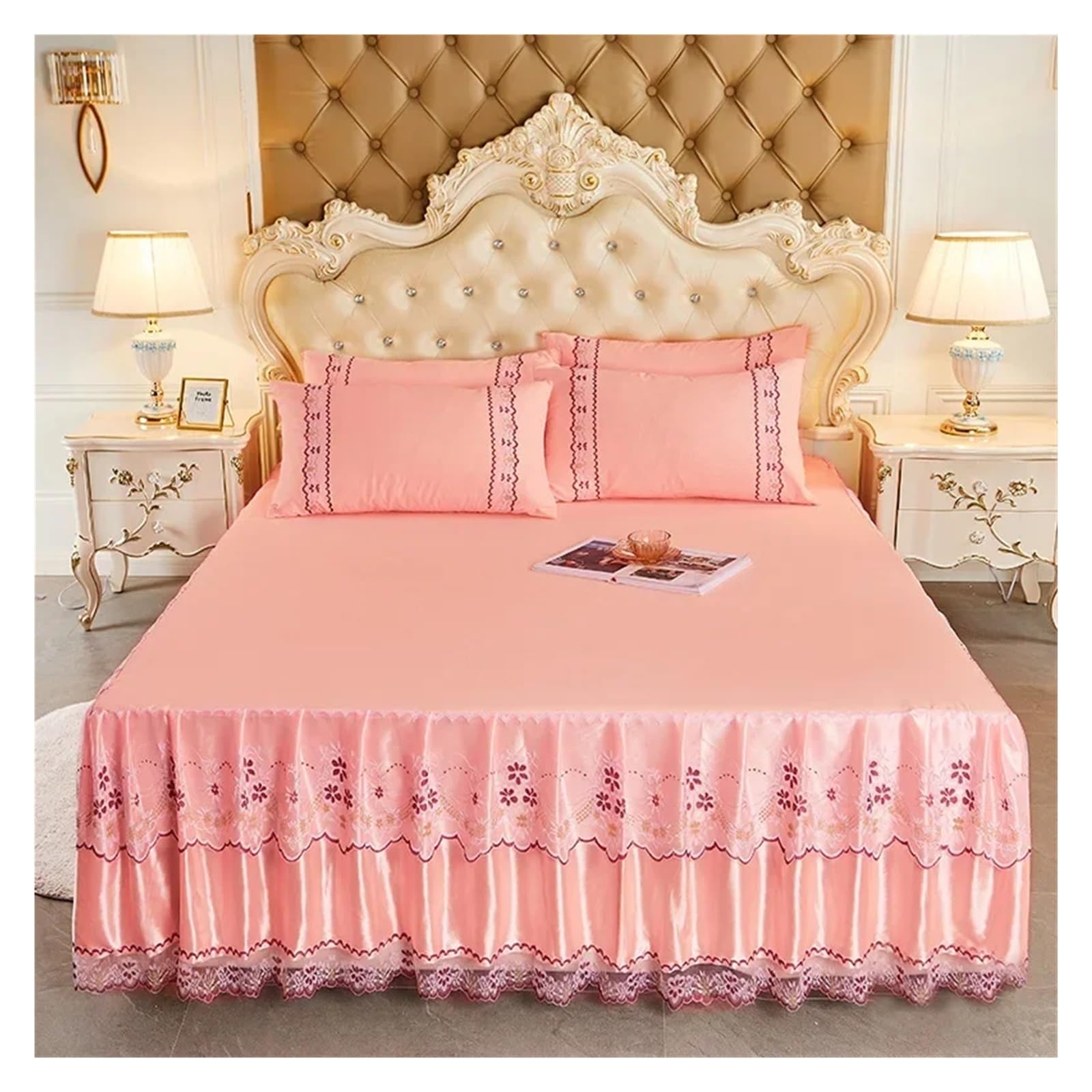 Lace Ruffled Bedroom Bed Skirt Non-slip Mattress Cover Bedspread King Size(Color 5,1PC 150x200cm)