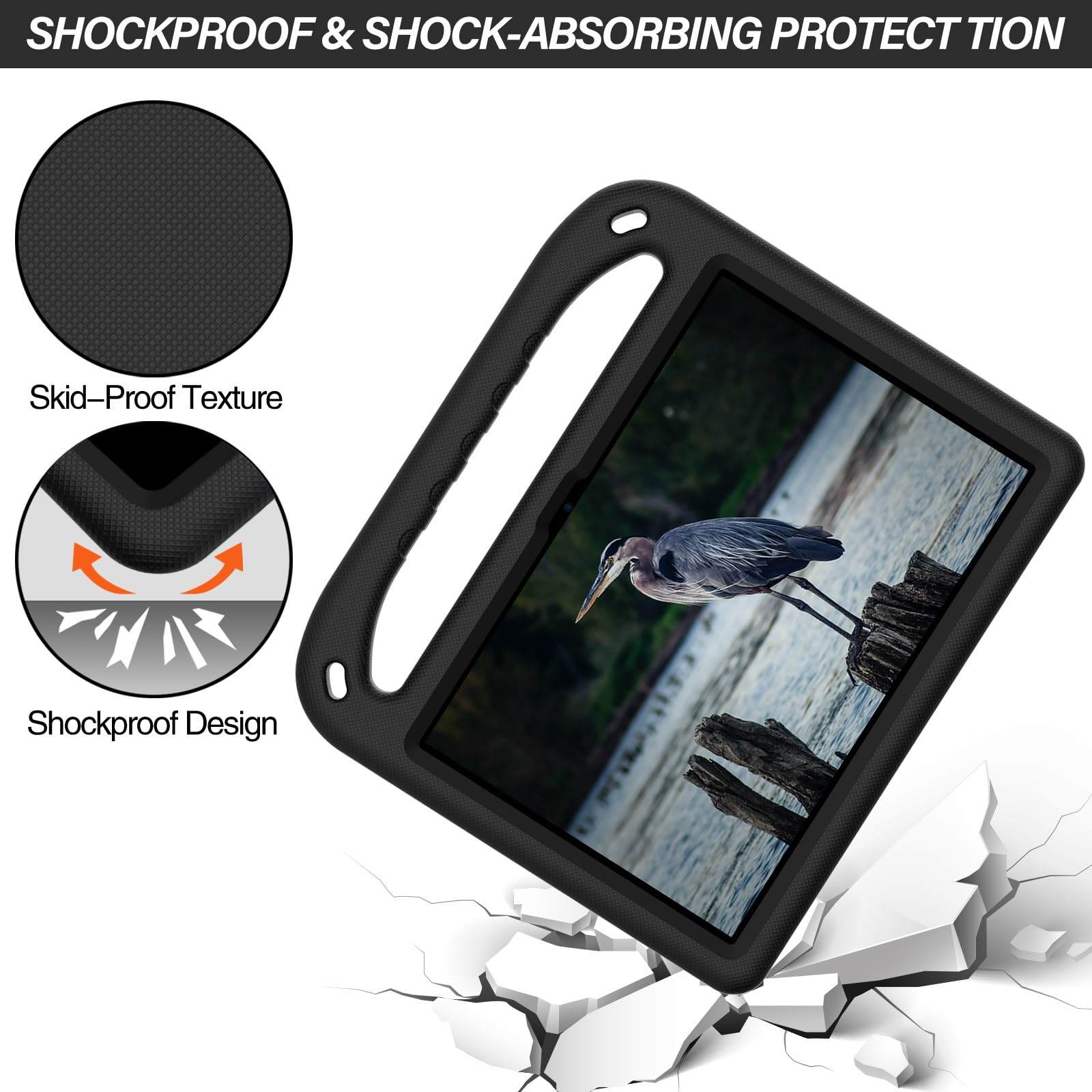 Etui na tablet Kompatybilny z Kindle Fire HD8/HD 8 Plus 2022 2020, amortyzujący wstrząsy, uchwytem, ​​EVA, ​​solidne etui na tablet dla dzieci, lekkie(Noir)