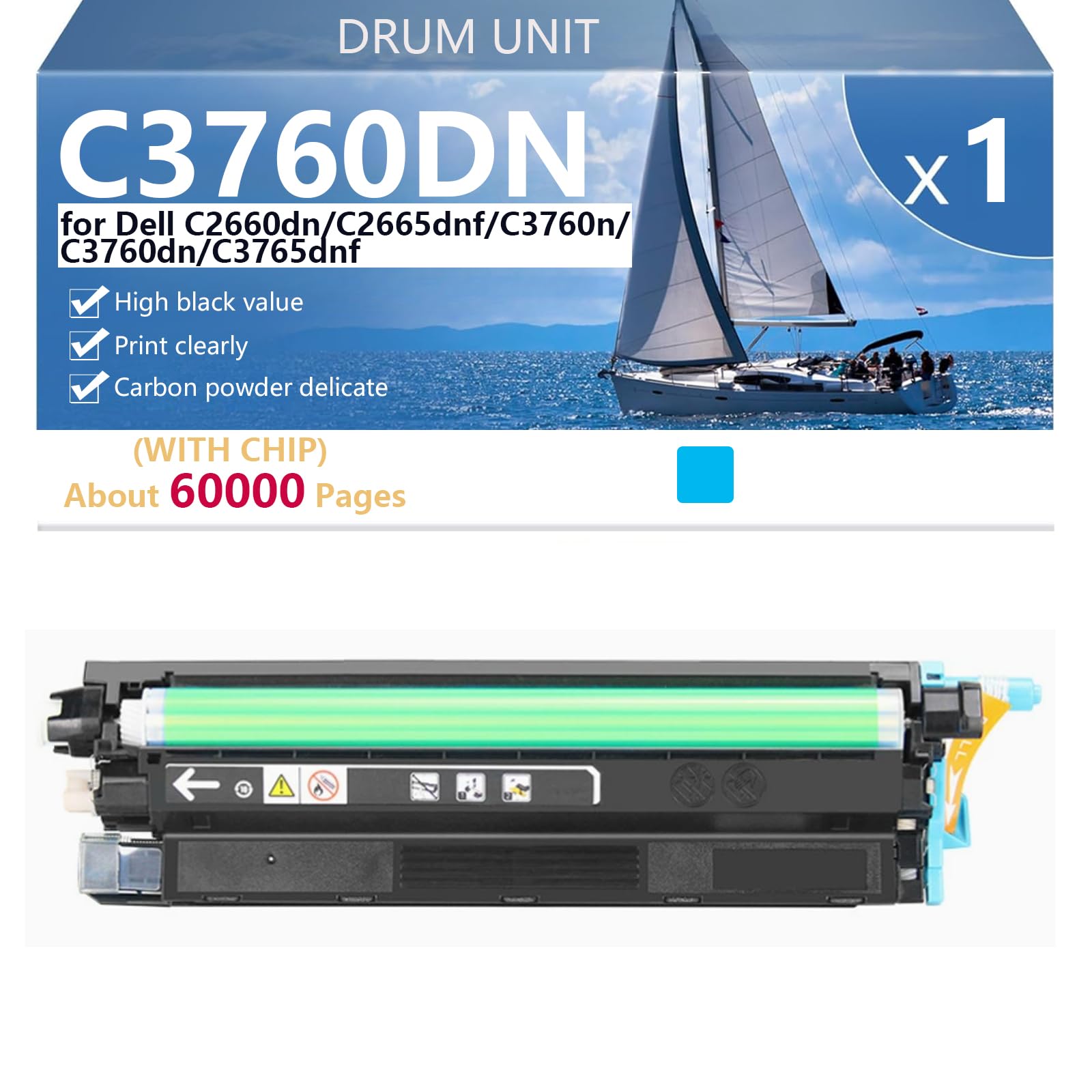 C3760DN Unità Tamburo ad altissima Capacità Compatibile per Dell C2660dn C2665dnf C3760n C3760dn C3765dnf Stampanti, Nitide e Definite,Black-1 pack