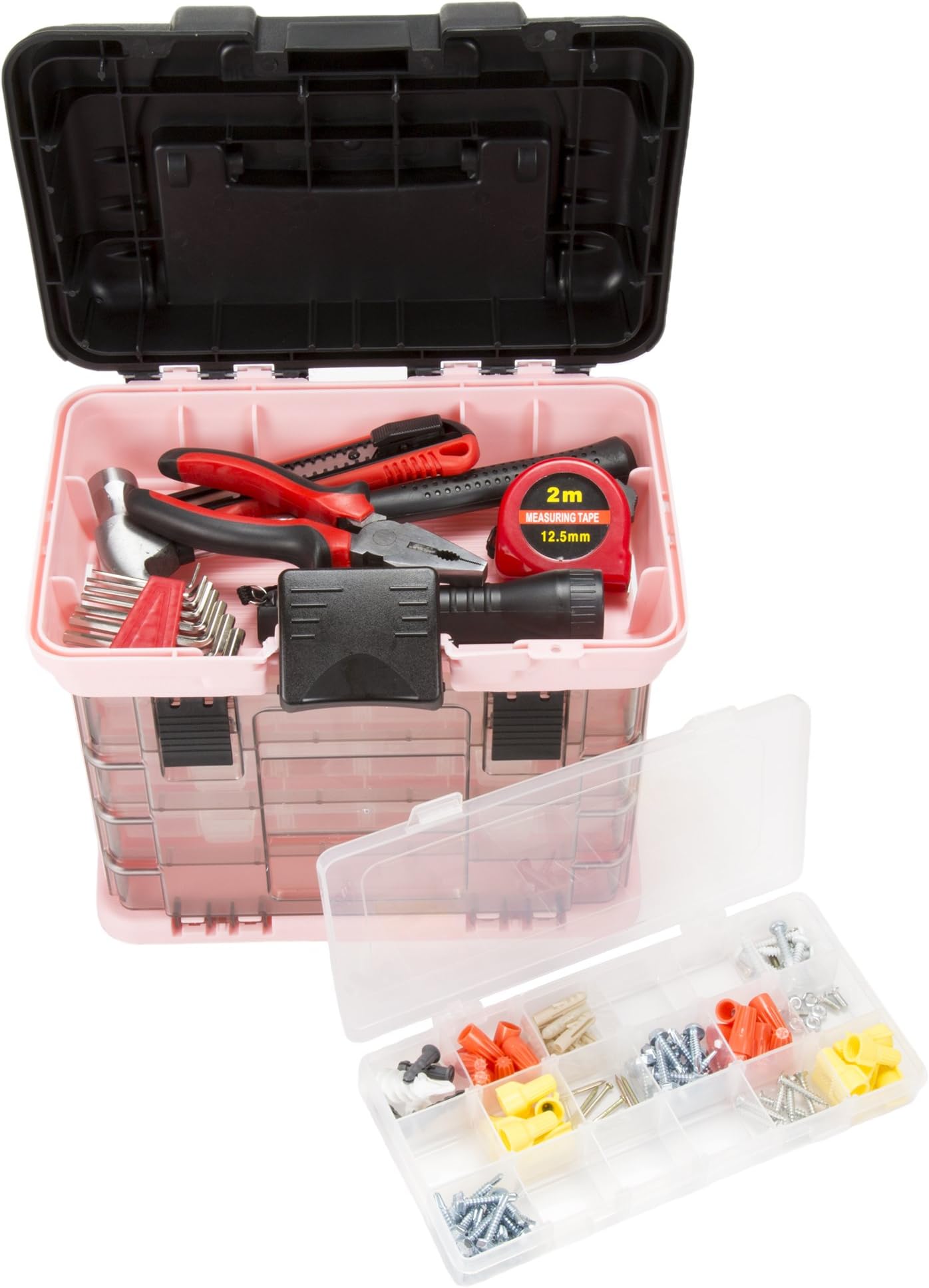 Pink Tool Box Organizer with Removable Compartments – Portable Storage Case for Crafts, Beads, Screws & Small Tools – Lightweight Utility Organizer by Stalwart