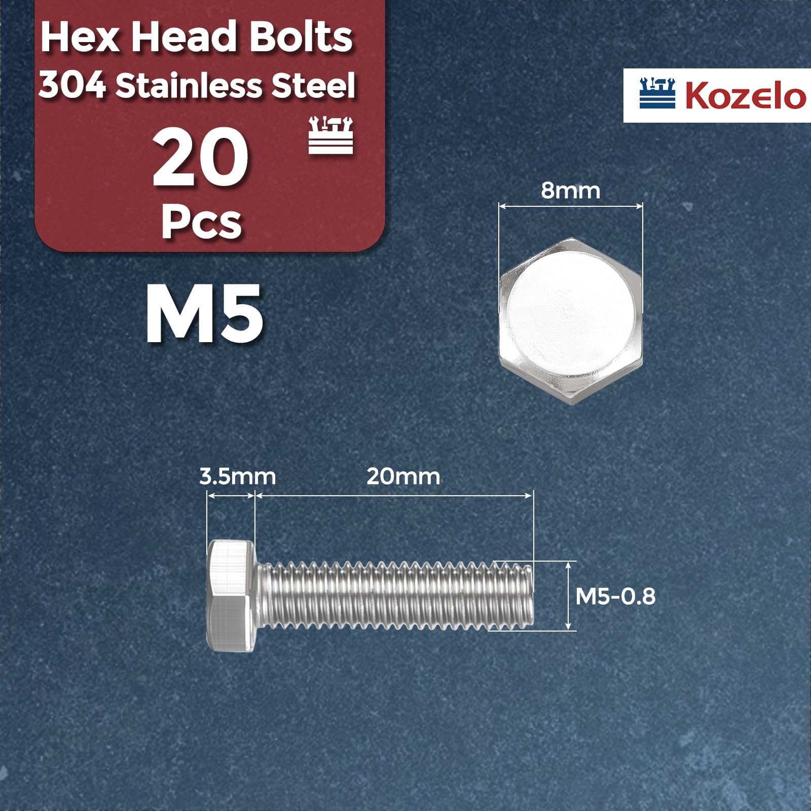 Kozelo 20 Pcs Hex Head Screws Bolts - Image 2