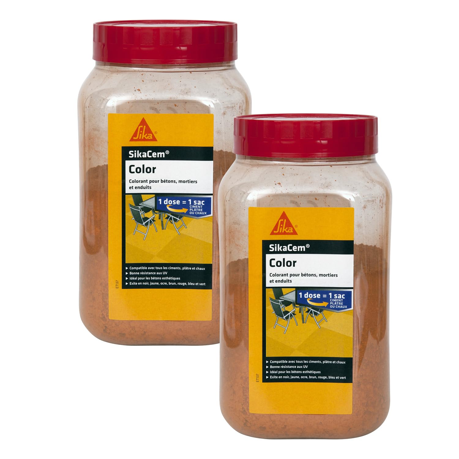 SIKA - Colorant en poudre pour ciment/chaux/plâtre - SikaCem Color Ocre - Couleur uniforme - Résistant aux UV - Ne modifie pas le temps de prise des mortiers - Dosage facile - 400g (Lot de 2)