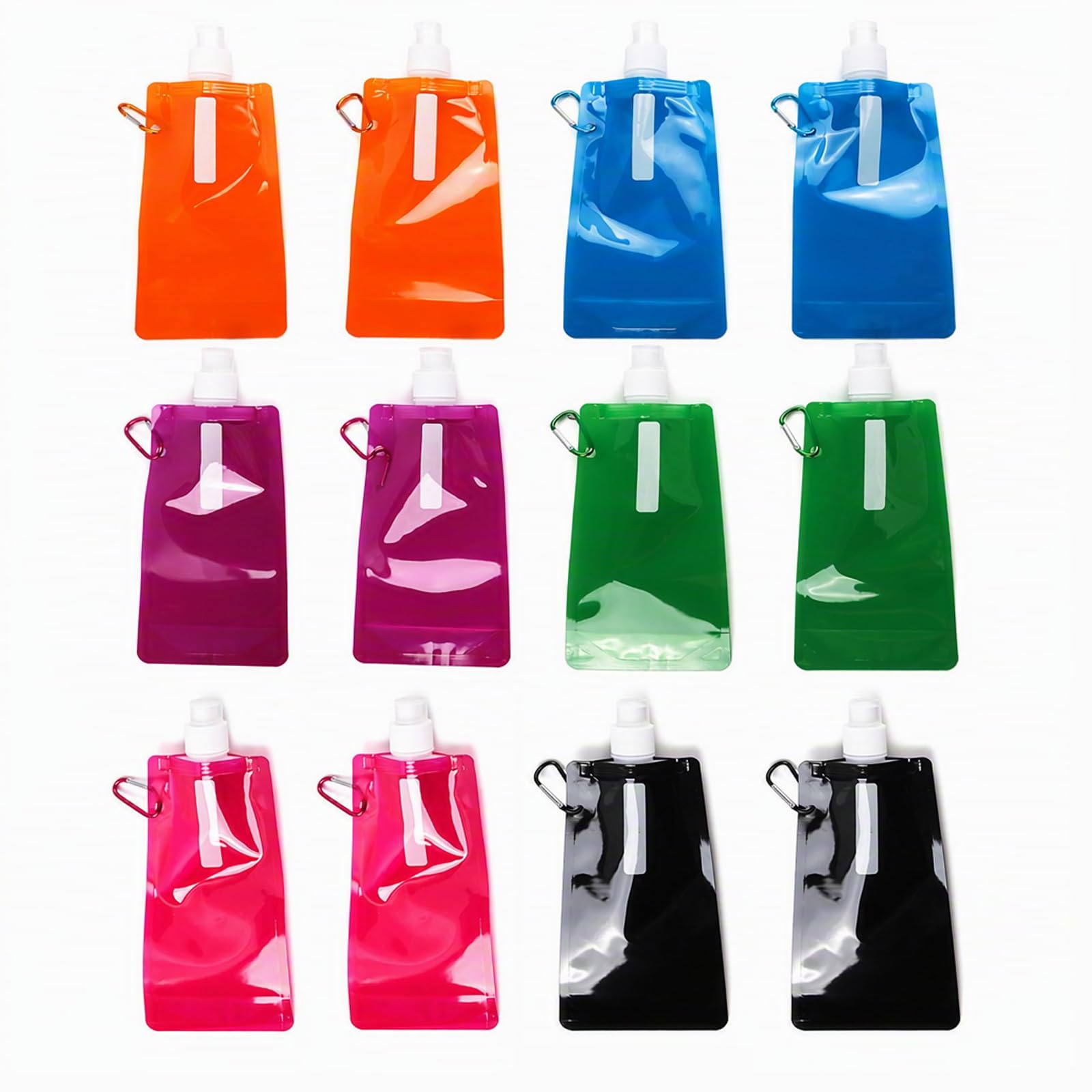 Meralo 12 Pack Collapsible Water Bottles 500ml with Carabiner Clip